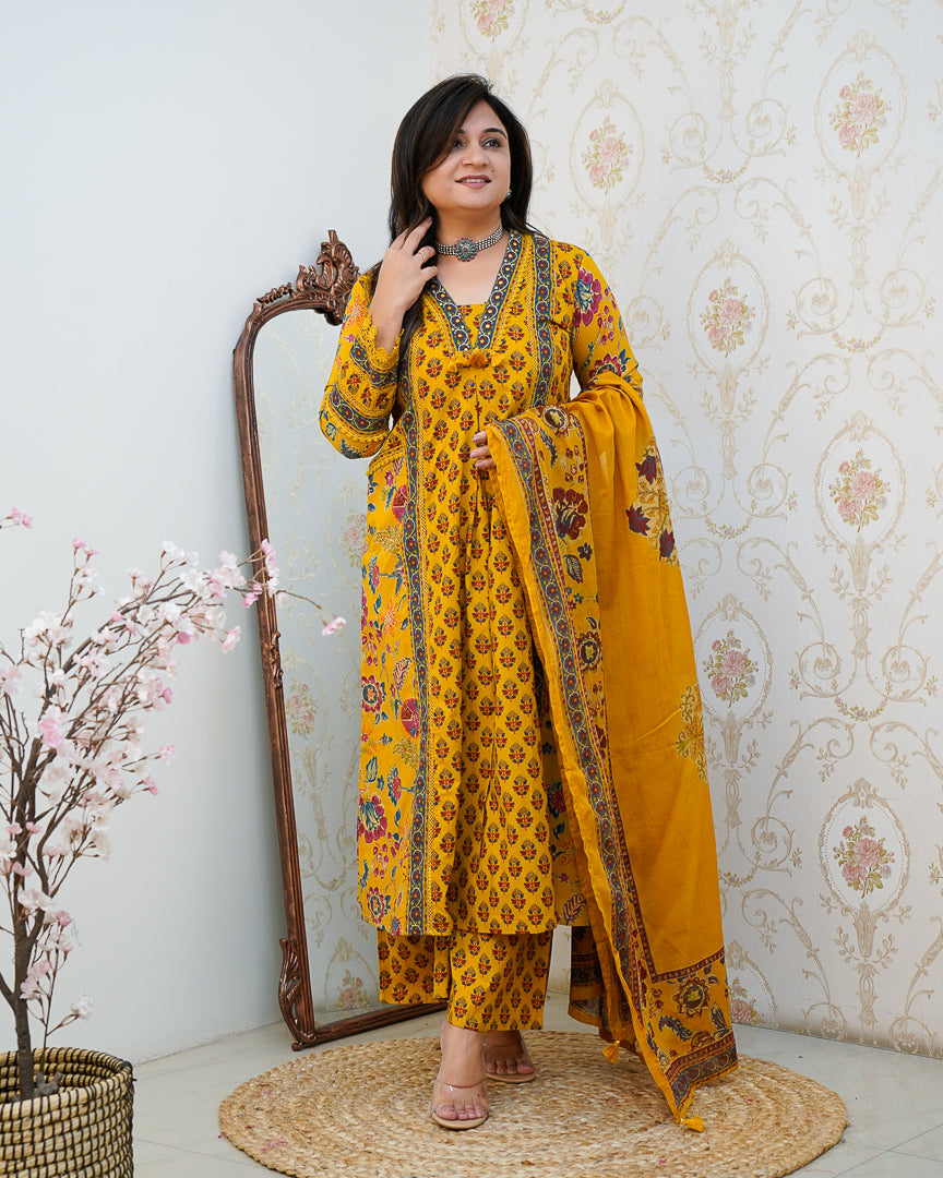Libha Cotton Embroidered A-line Divider set - The Jaipur Studio
