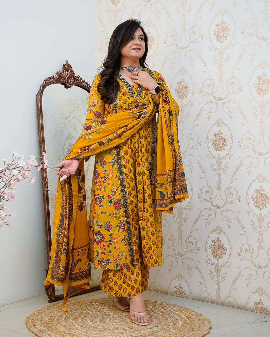 Libha Cotton Embroidered A-line Divider set - The Jaipur Studio