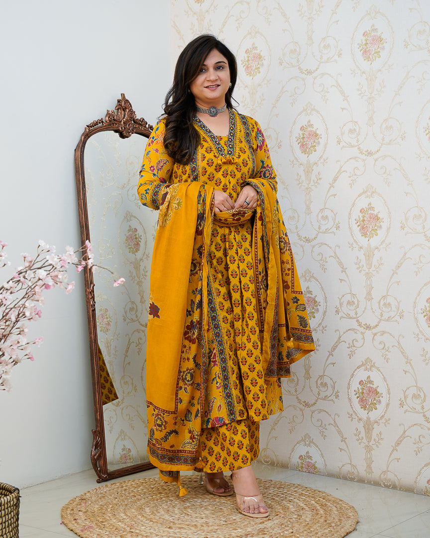 Libha Cotton Embroidered A-line Divider set - The Jaipur Studio