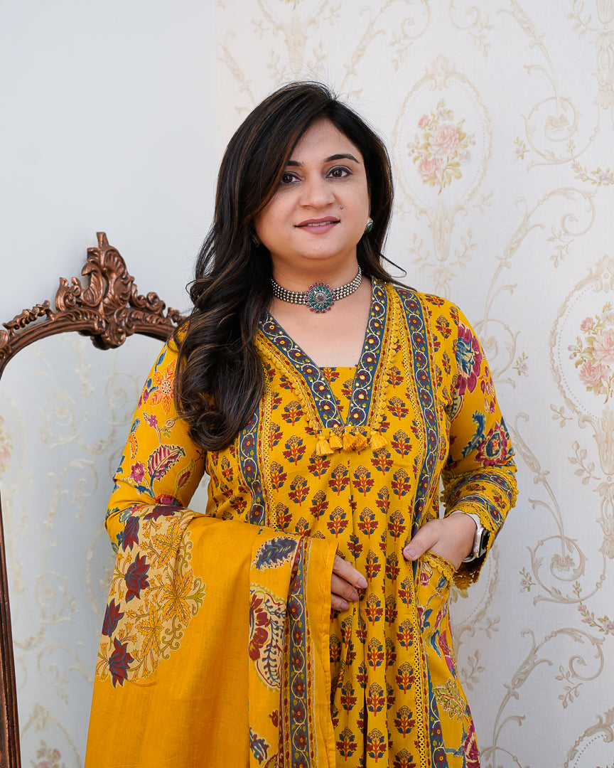 Libha Cotton Embroidered A-line Divider set - The Jaipur Studio