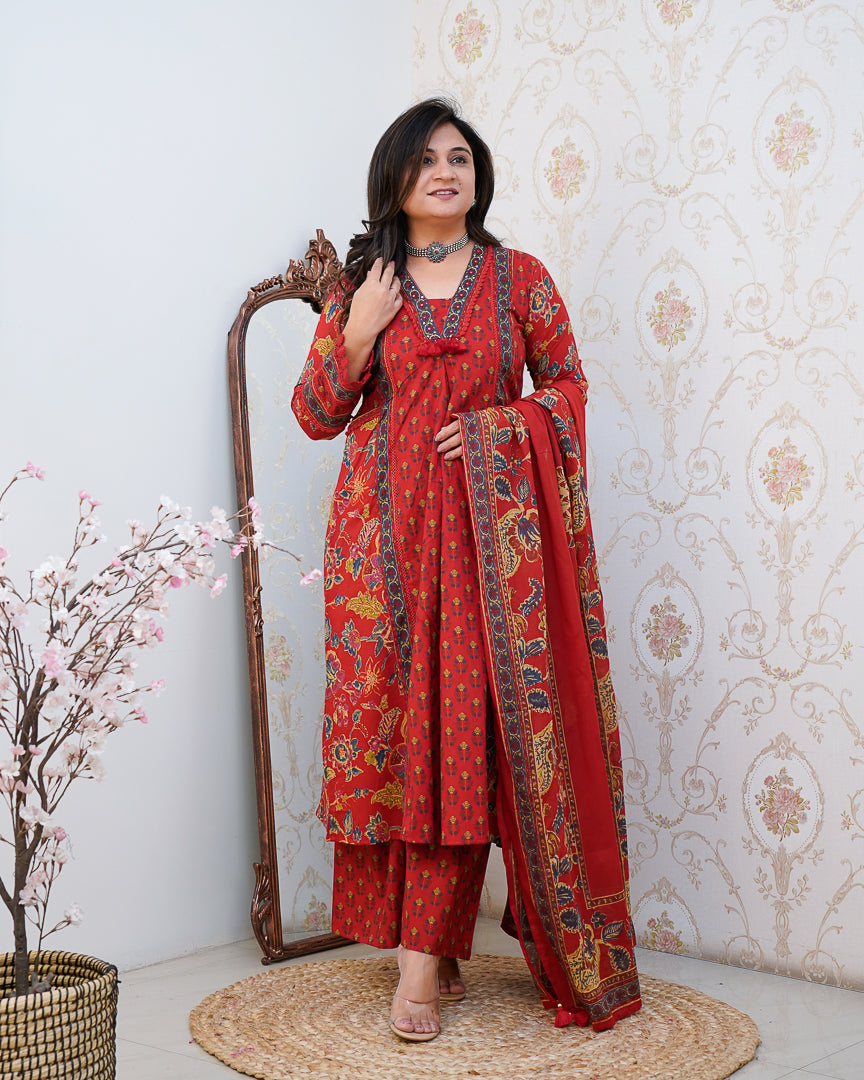 Libha Cotton Embroidered A-line Divider set - The Jaipur Studio