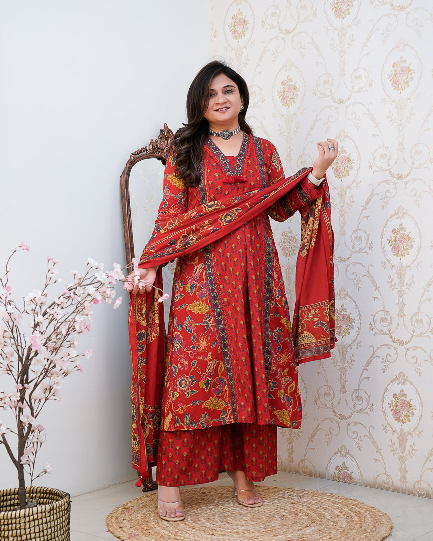Libha Cotton Embroidered A-line Divider set - The Jaipur Studio