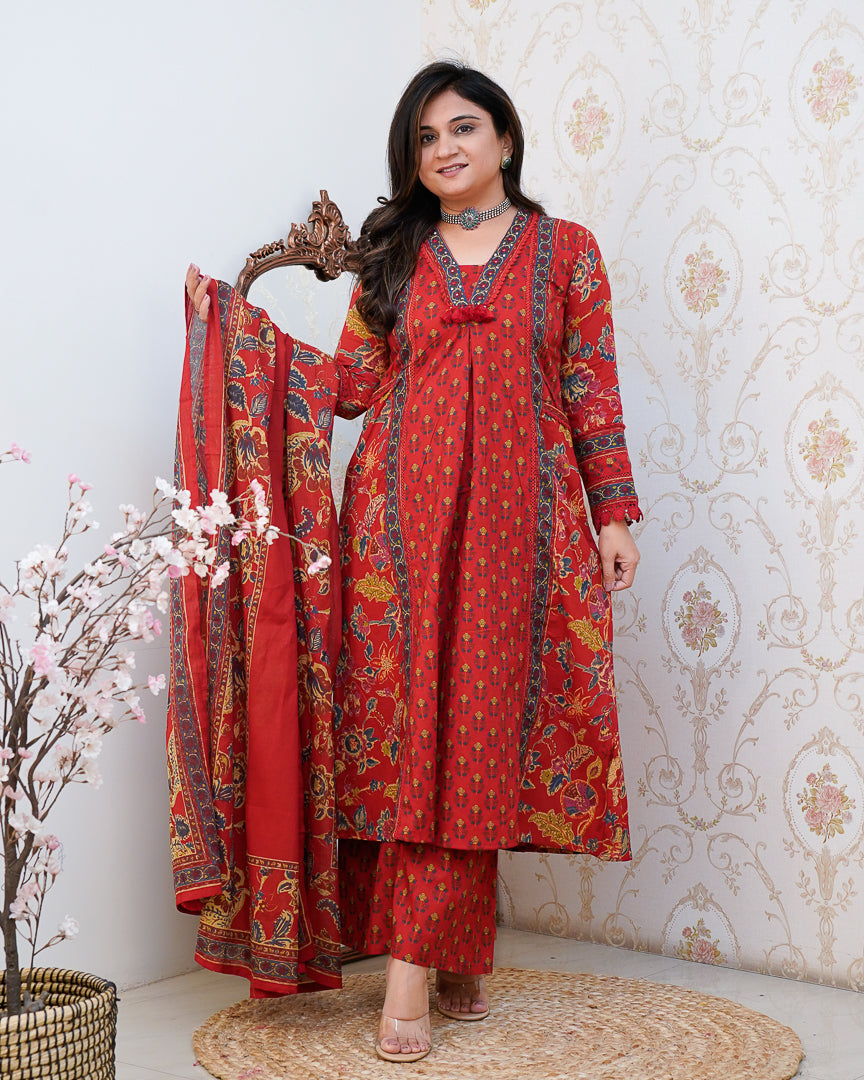 Libha Cotton Embroidered A-line Divider set - The Jaipur Studio