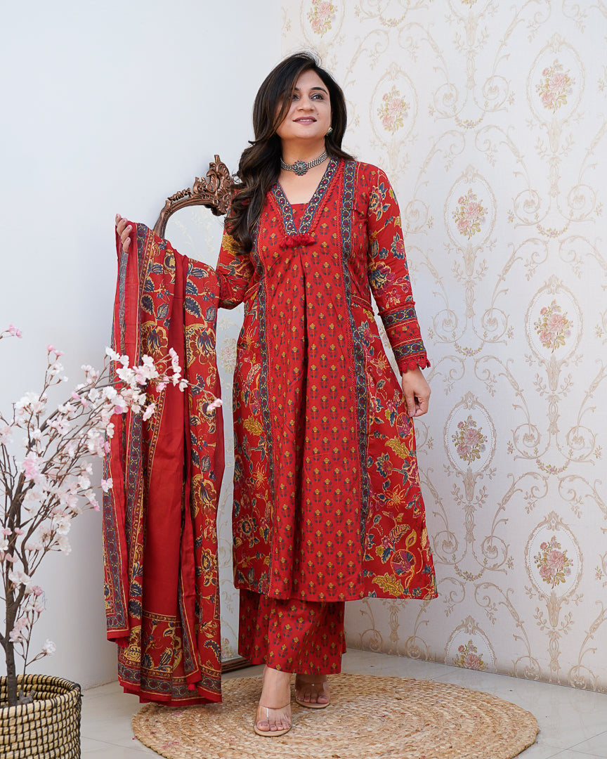 Libha Cotton Embroidered A-line Divider set - The Jaipur Studio