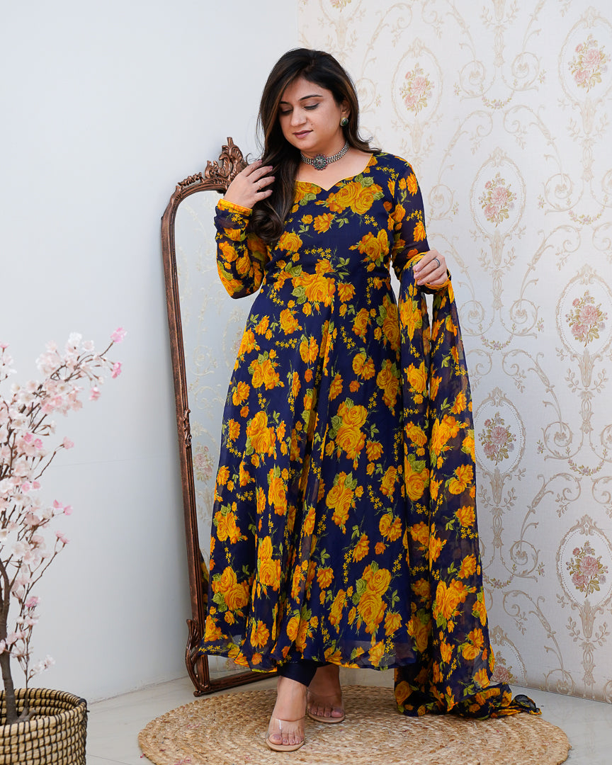 Shibani Floral Chiffon Anarkali Set - The Jaipur Studio