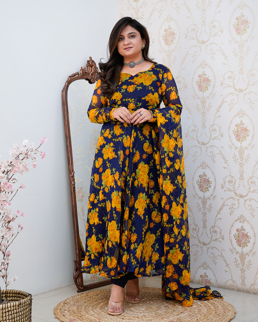 Shibani Floral Chiffon Anarkali Set - The Jaipur Studio