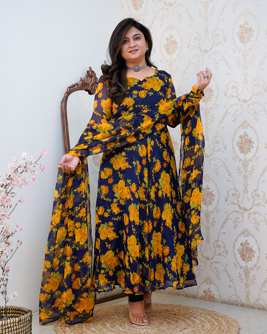 Shibani Floral Chiffon Anarkali Set - The Jaipur Studio