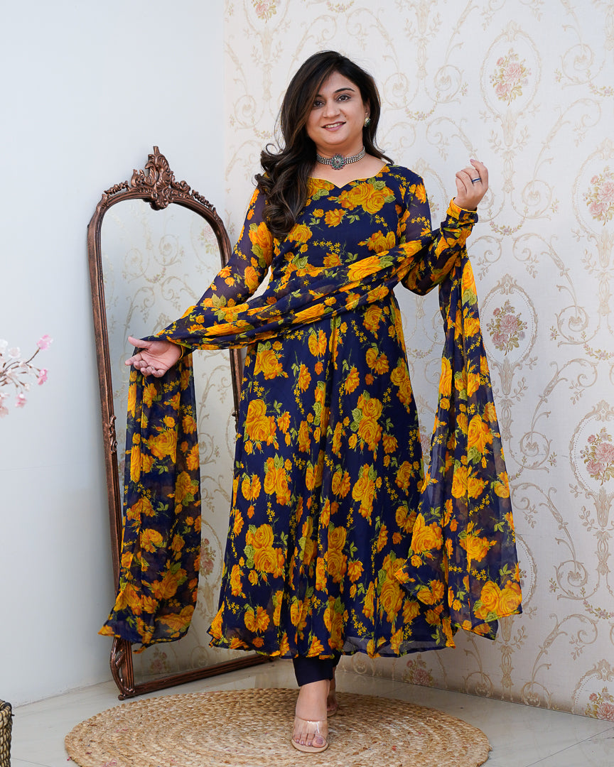 Shibani Floral Chiffon Anarkali Set - The Jaipur Studio