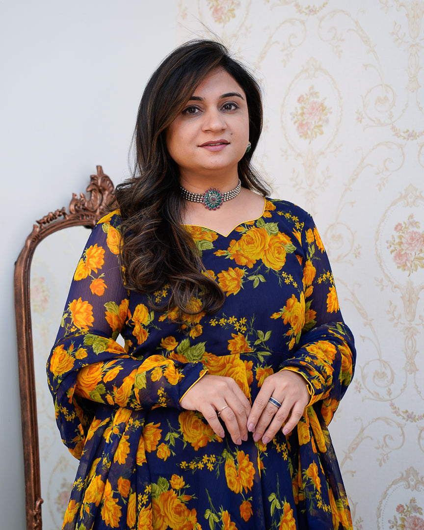 Shibani Floral Chiffon Anarkali Set - The Jaipur Studio