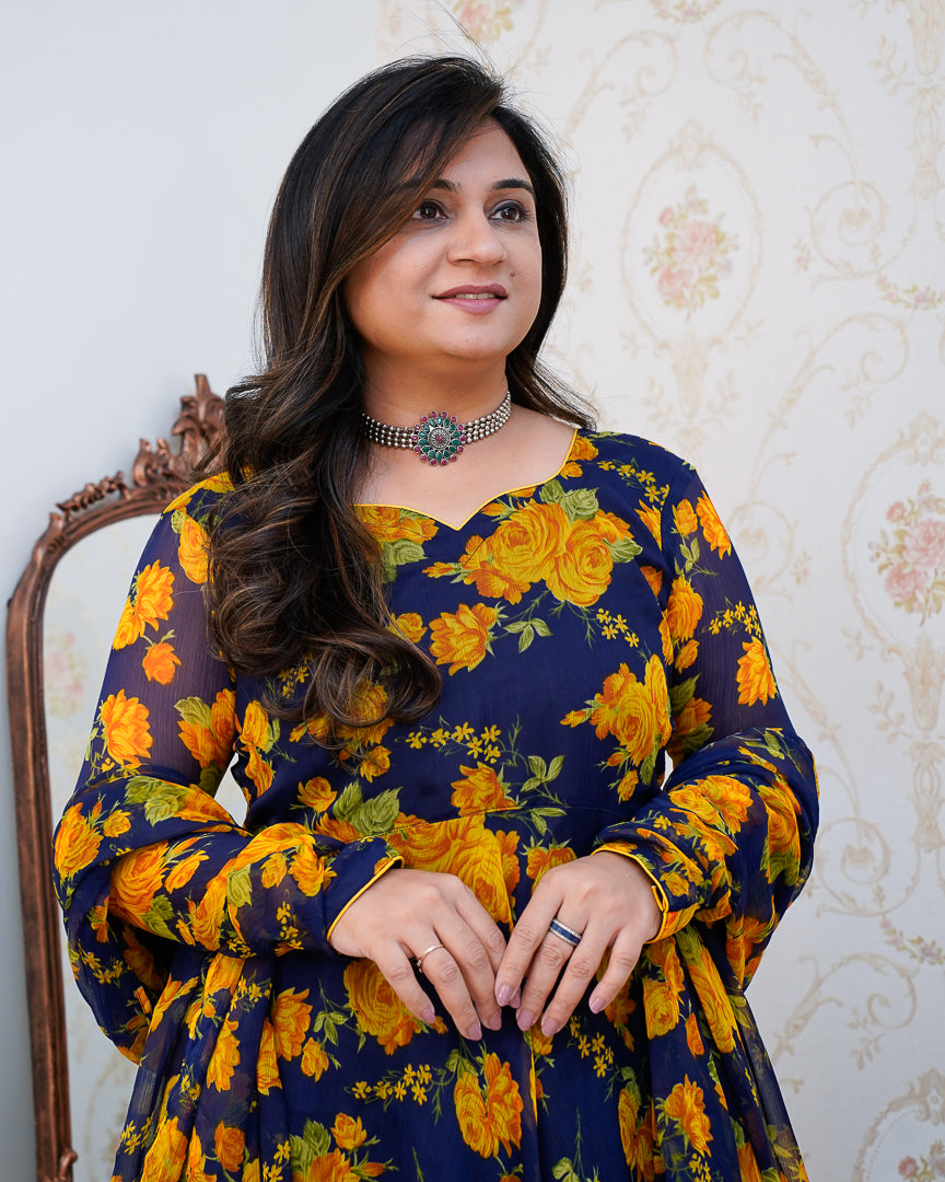 Shibani Floral Chiffon Anarkali Set - The Jaipur Studio