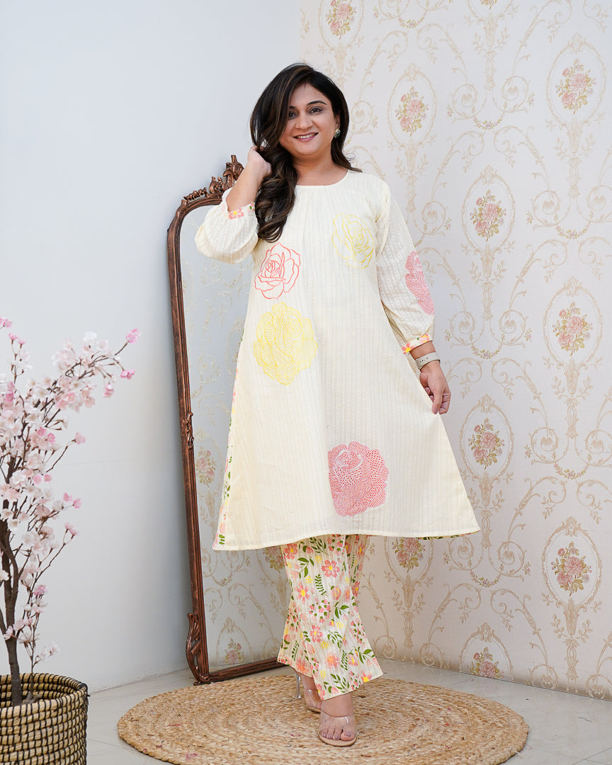Dobby Cotton A-line Embroidered Coord set - The Jaipur Studio
