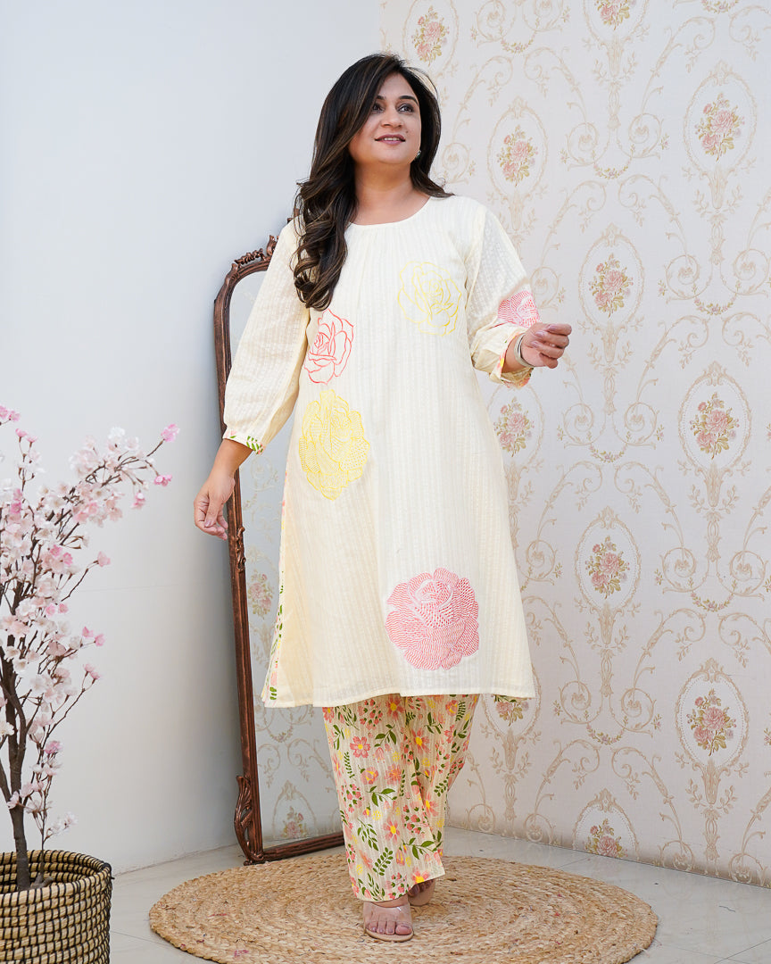Dobby Cotton A-line Embroidered Coord set - The Jaipur Studio