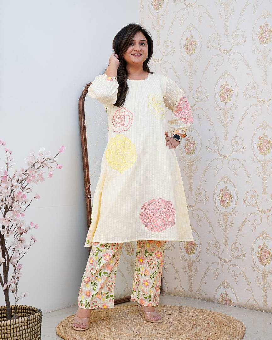 Dobby Cotton A-line Embroidered Coord set - The Jaipur Studio