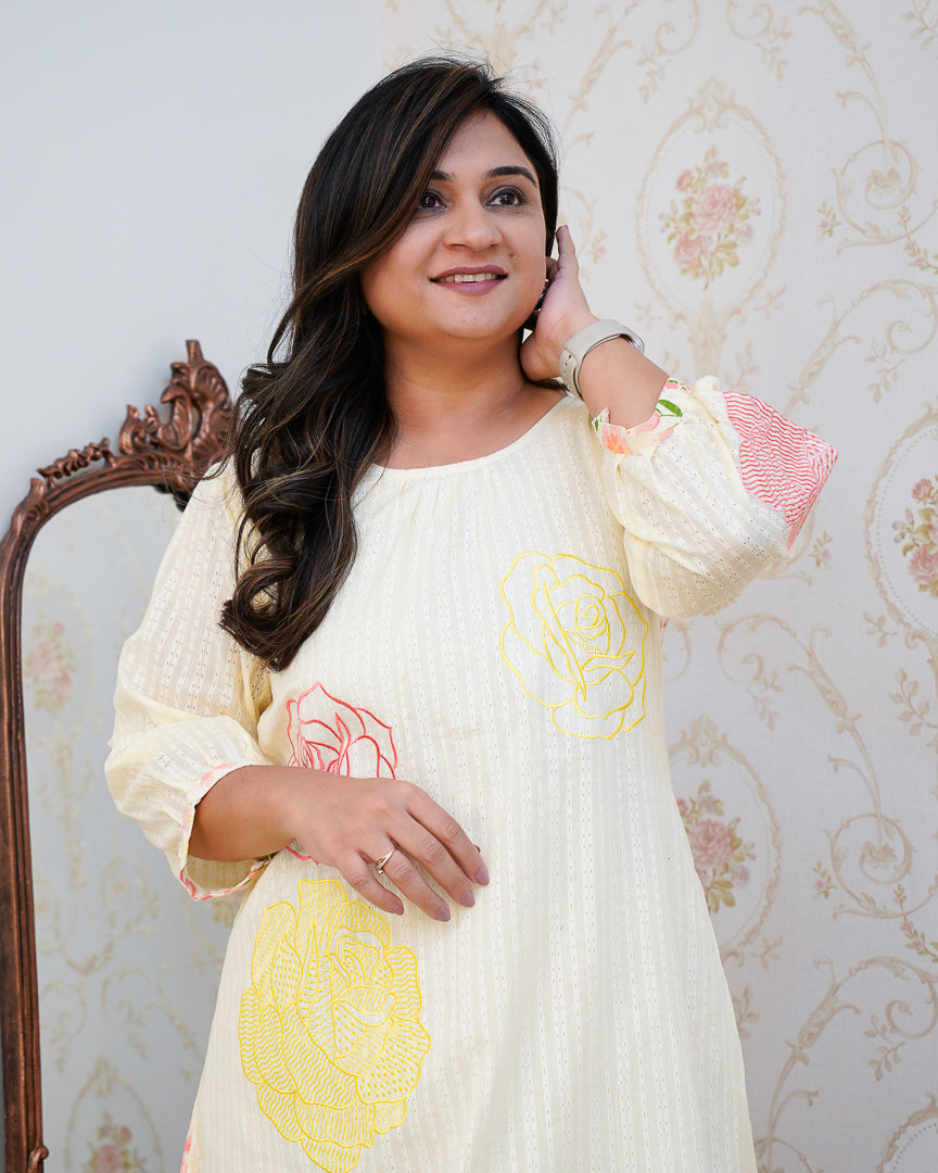 Dobby Cotton A-line Embroidered Coord set - The Jaipur Studio