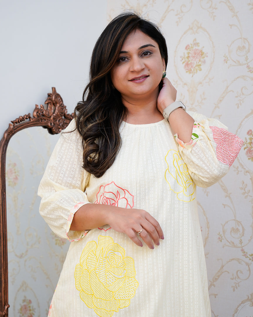 Dobby Cotton A-line Embroidered Coord set - The Jaipur Studio