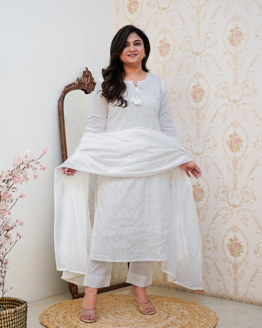 Summerish Mul Cotton Embroidered Pant Set - The Jaipur Studio