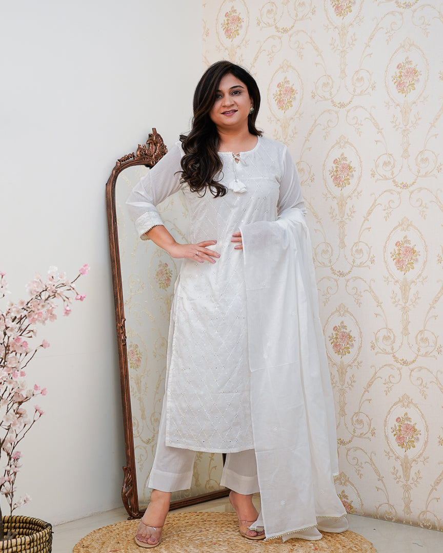 Summerish Mul Cotton Embroidered Pant Set - The Jaipur Studio