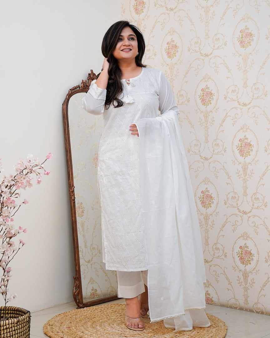 Summerish Mul Cotton Embroidered Pant Set - The Jaipur Studio