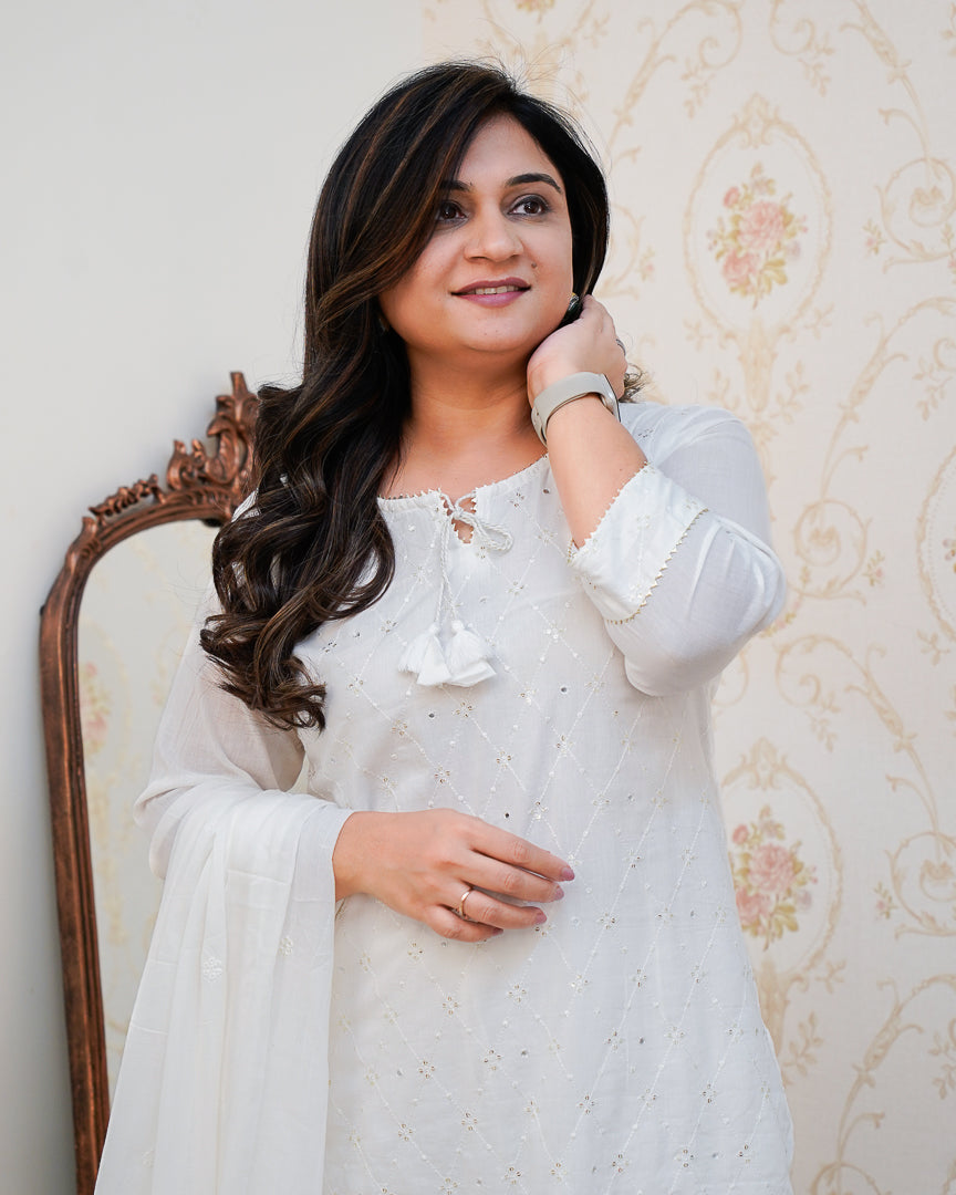 Summerish Mul Cotton Embroidered Pant Set - The Jaipur Studio