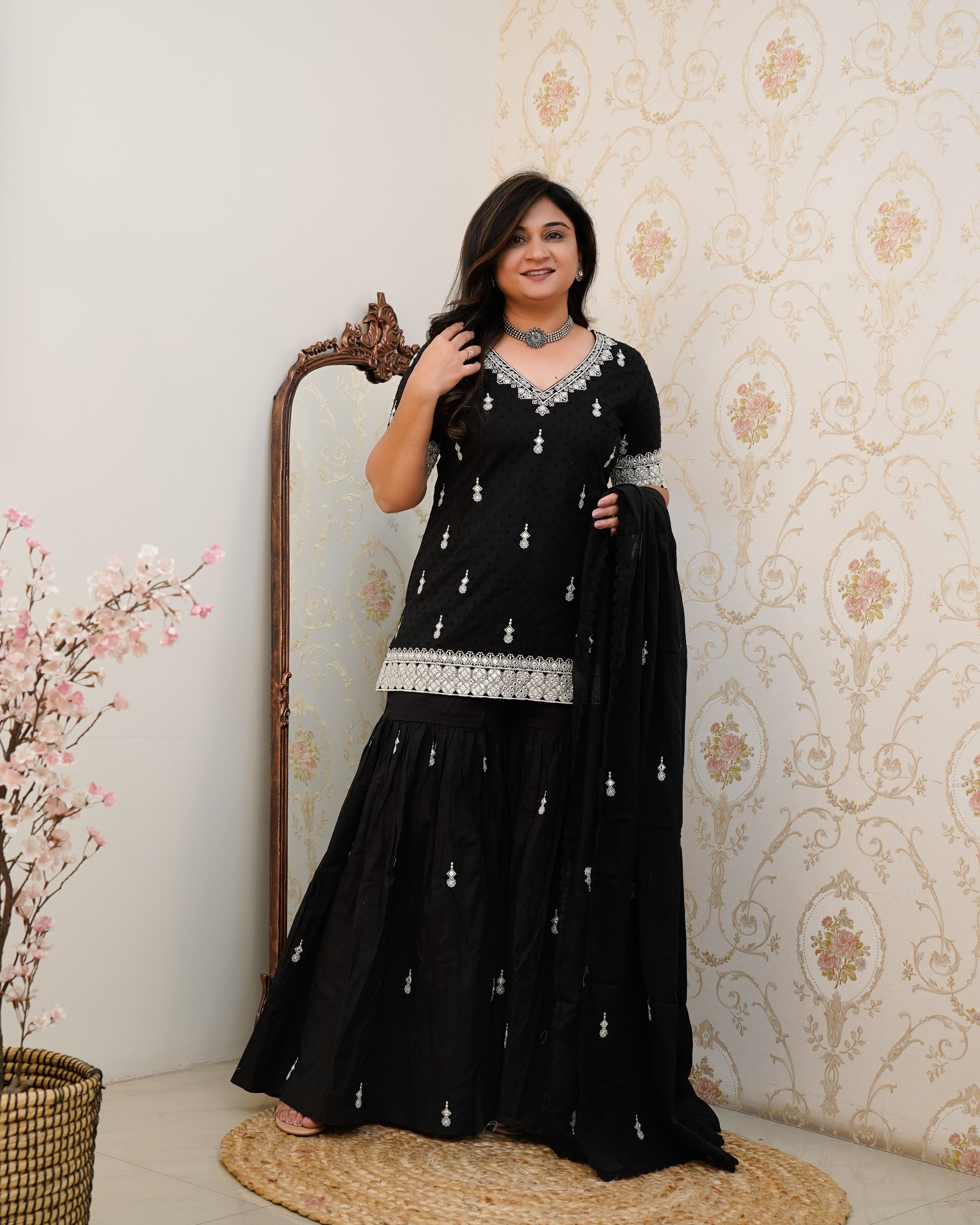 Parul Mul Cotton Embroidered Sharara Set - The Jaipur Studio