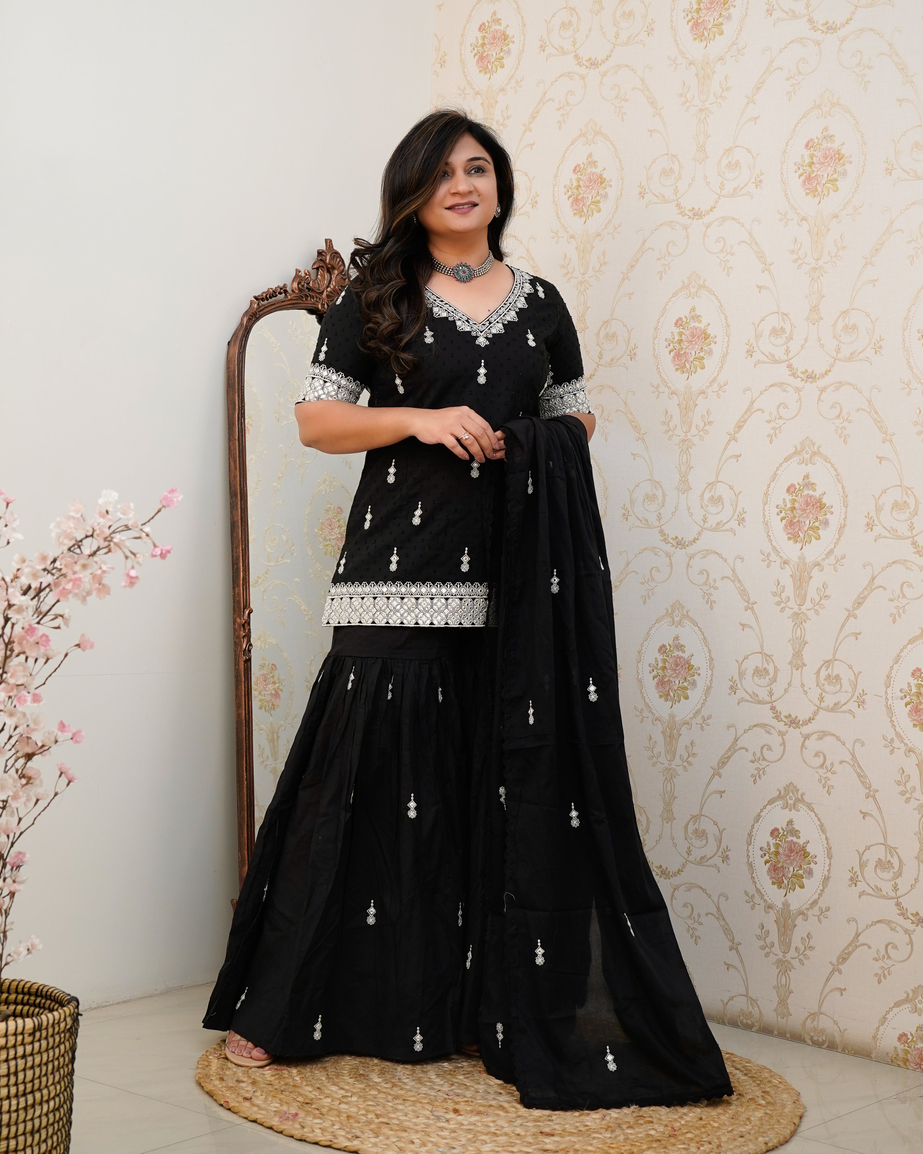 Parul Mul Cotton Embroidered Sharara Set - The Jaipur Studio
