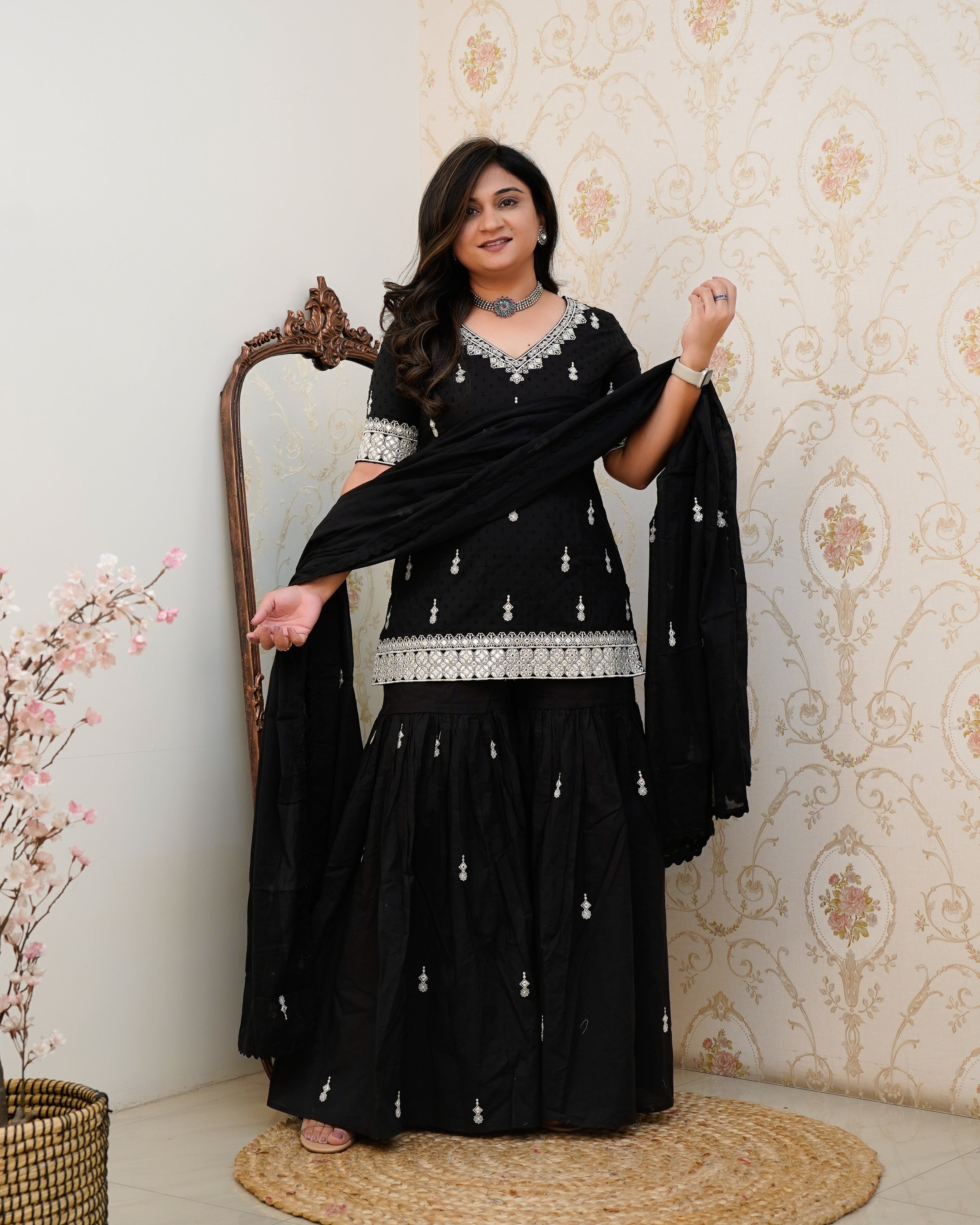 Parul Mul Cotton Embroidered Sharara Set - The Jaipur Studio
