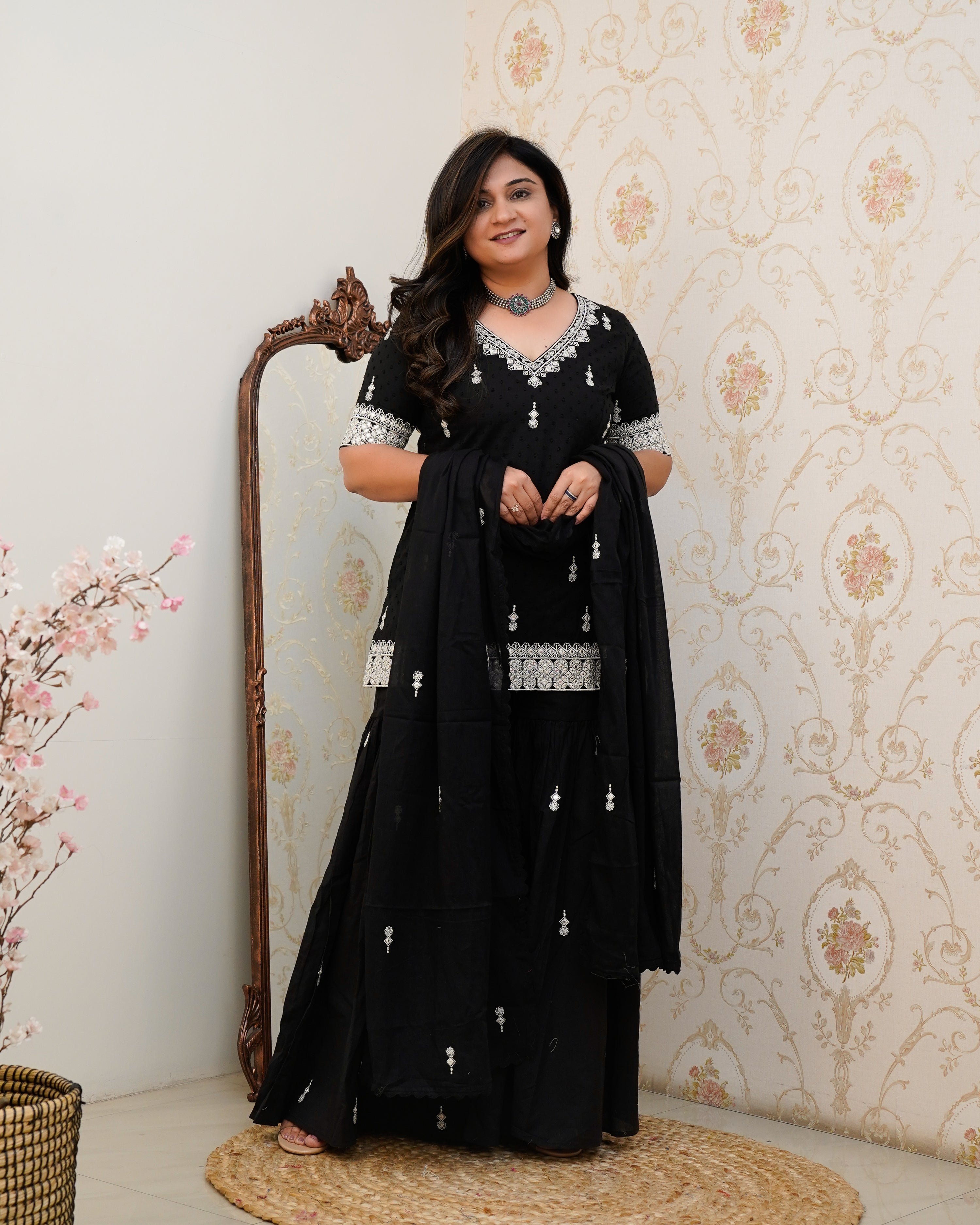 Parul Mul Cotton Embroidered Sharara Set - The Jaipur Studio