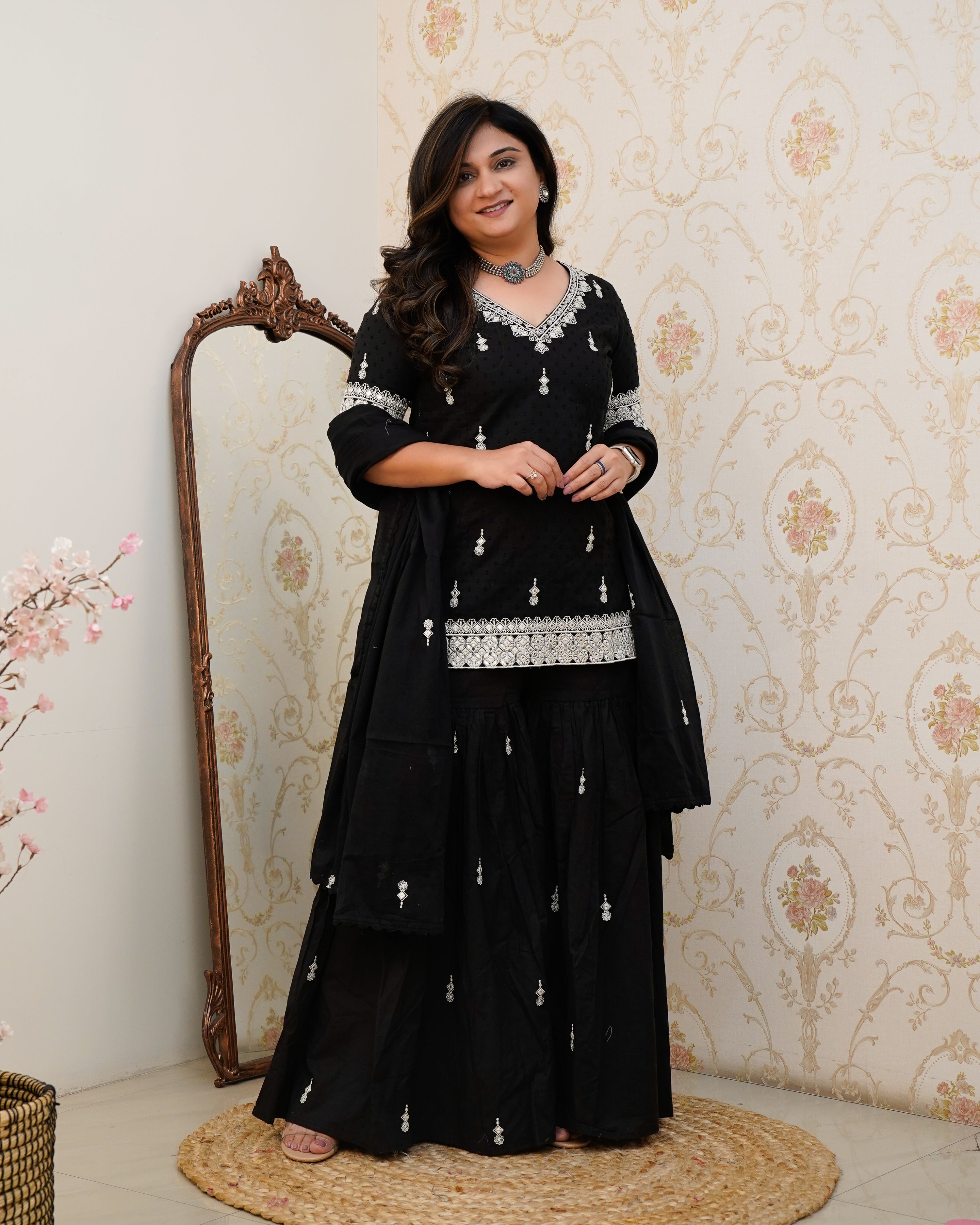 Parul Mul Cotton Embroidered Sharara Set - The Jaipur Studio