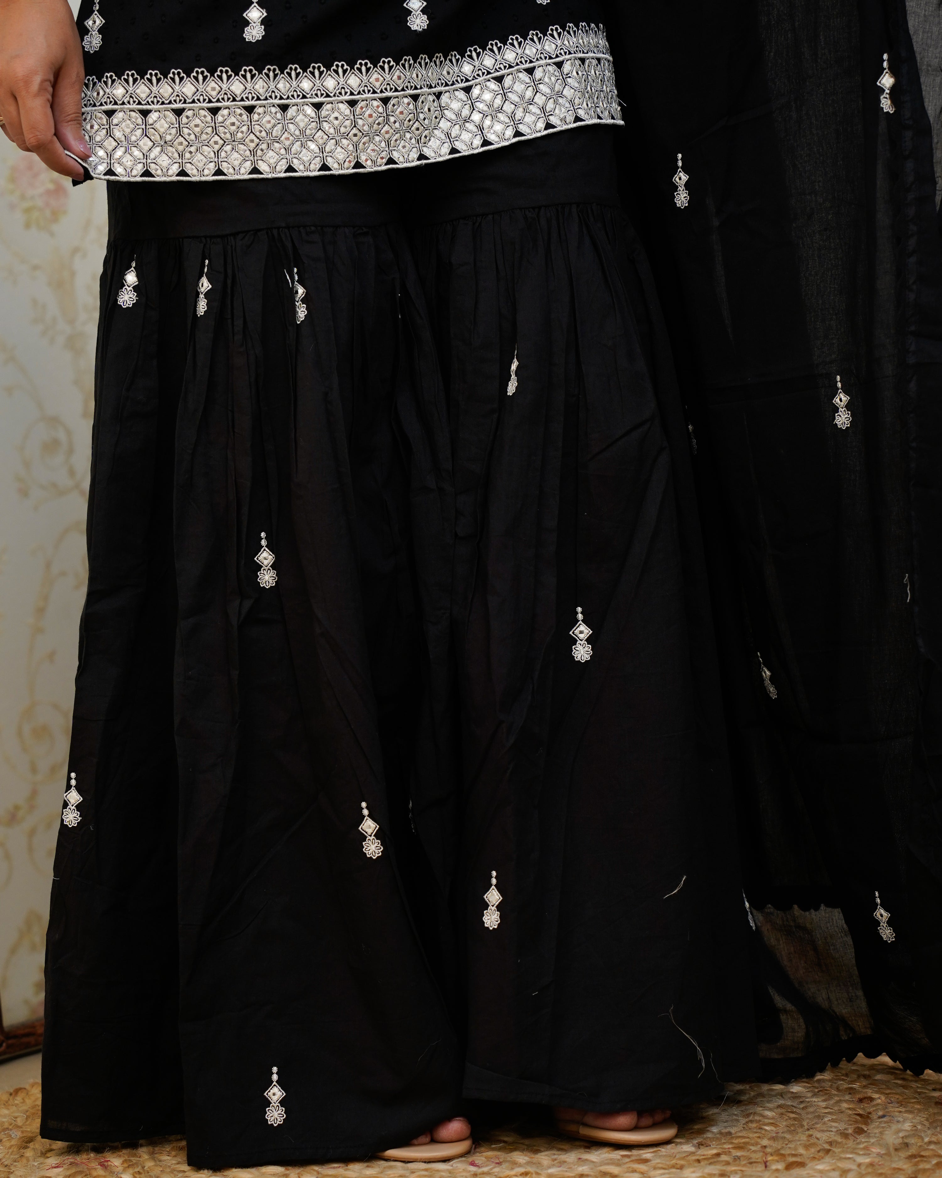 Parul Mul Cotton Embroidered Sharara Set - The Jaipur Studio