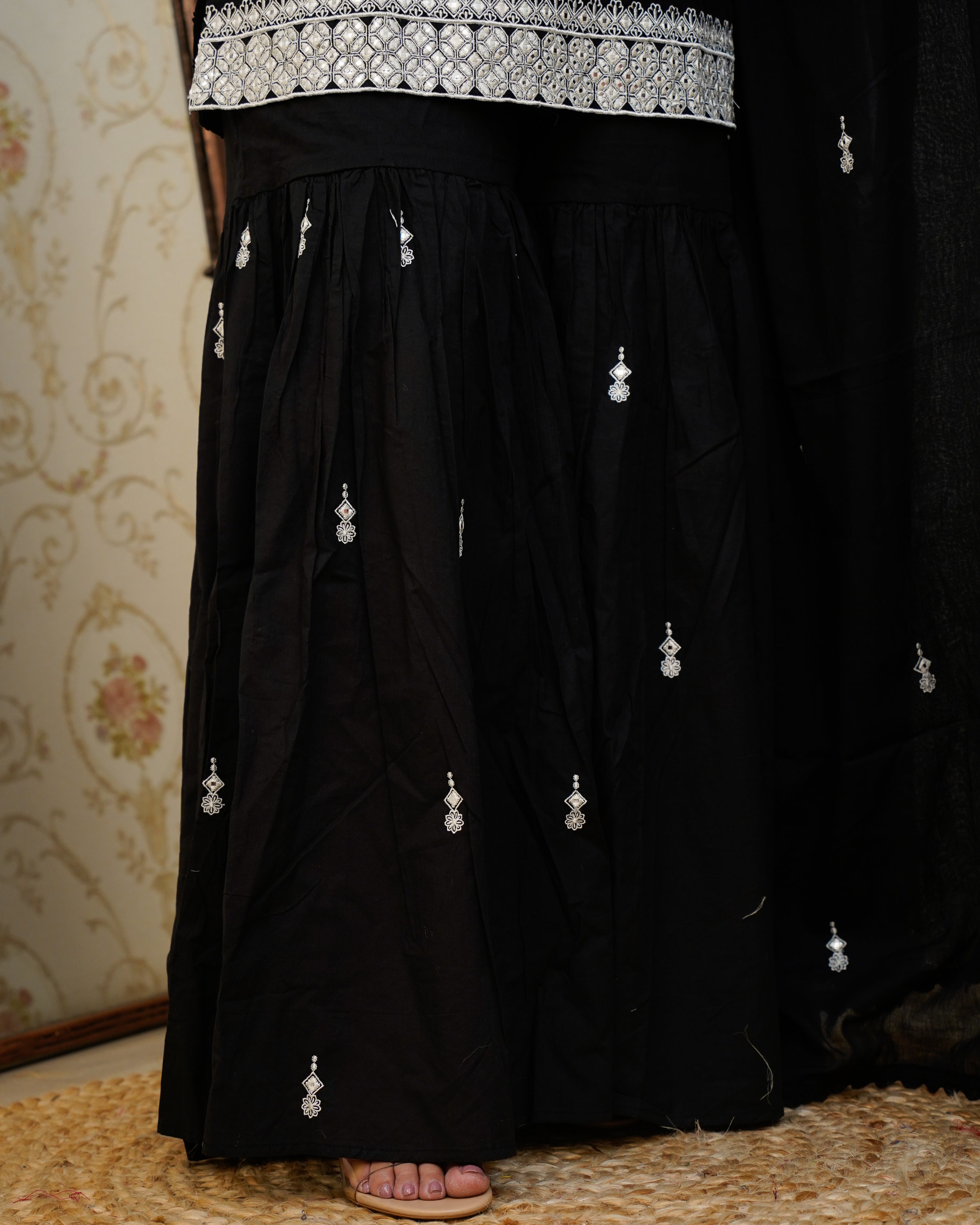 Parul Mul Cotton Embroidered Sharara Set - The Jaipur Studio