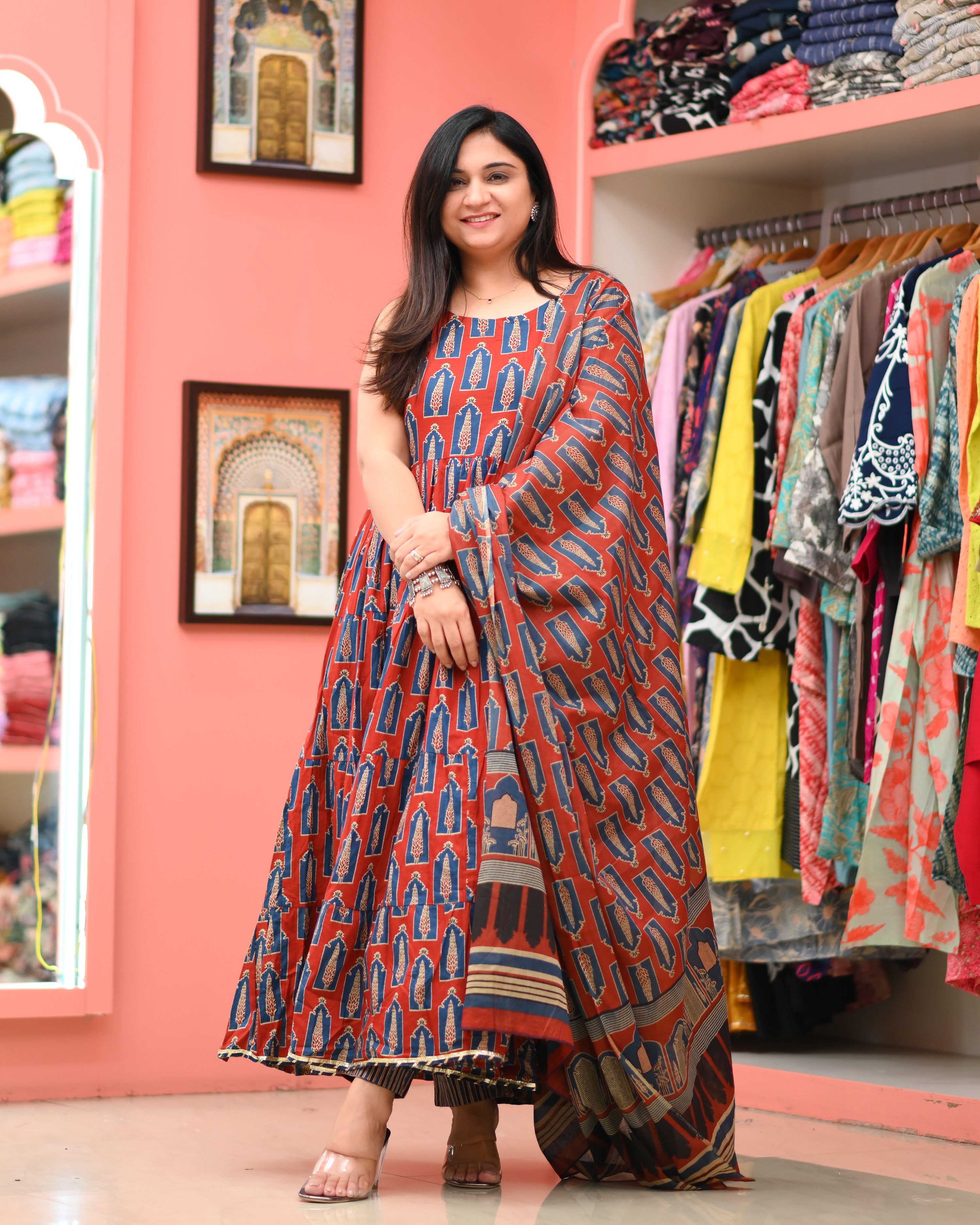 Prisha Cotton Noodles Straps Anarkali Pant Set - The Jaipur Studio