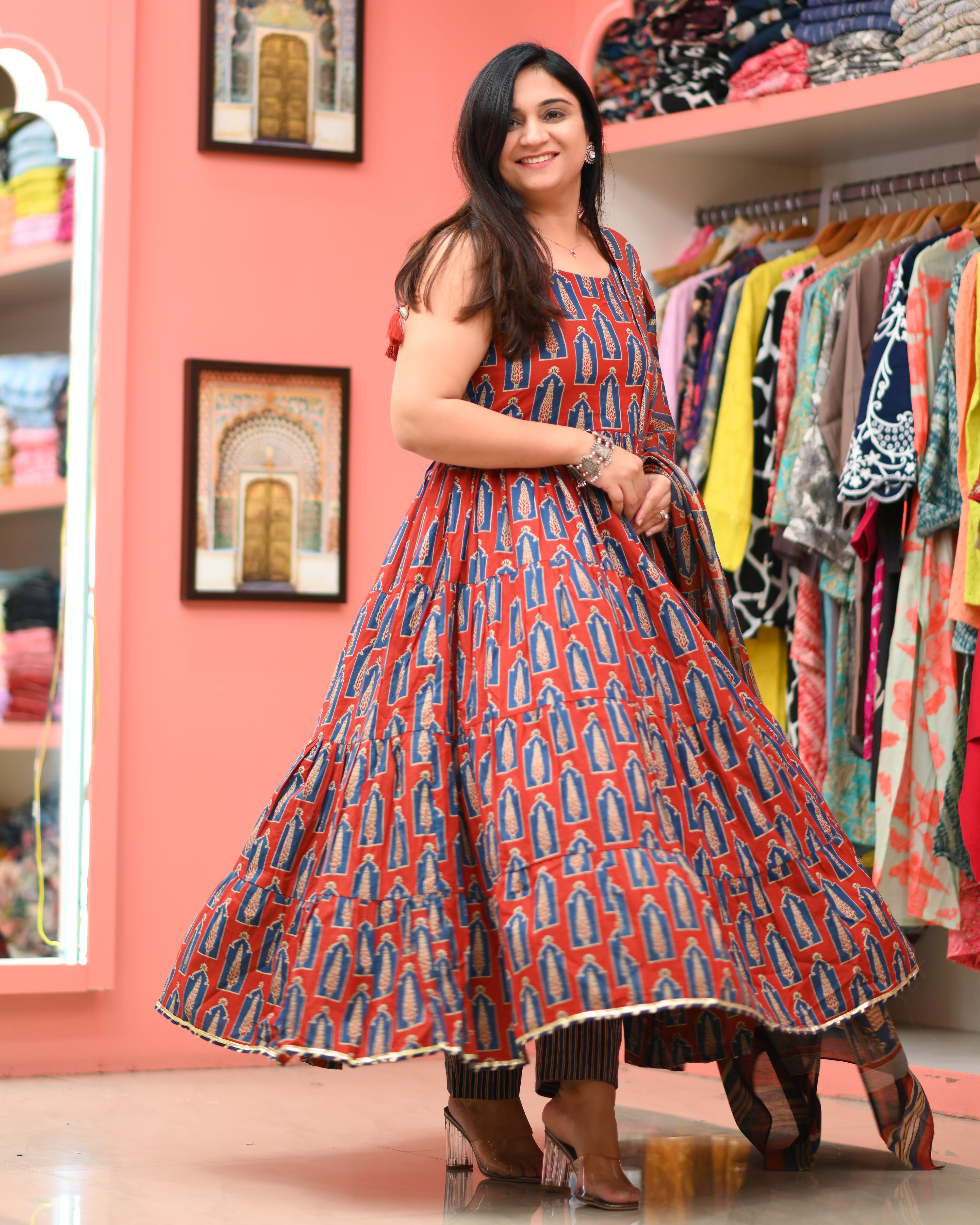 Prisha Cotton Noodles Straps Anarkali Pant Set - The Jaipur Studio