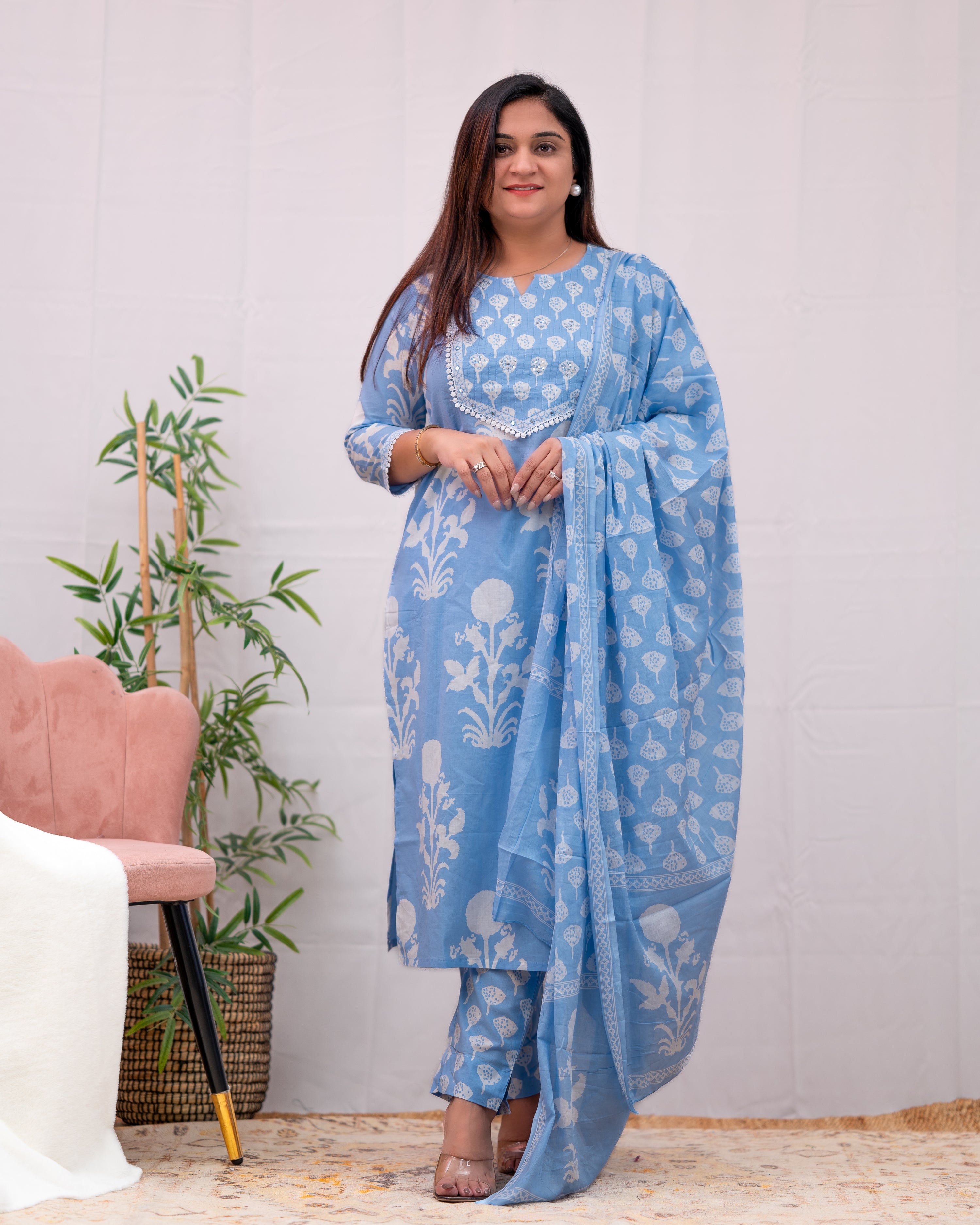 Lisha cotton handblock print Pant Set - The Jaipur Studio