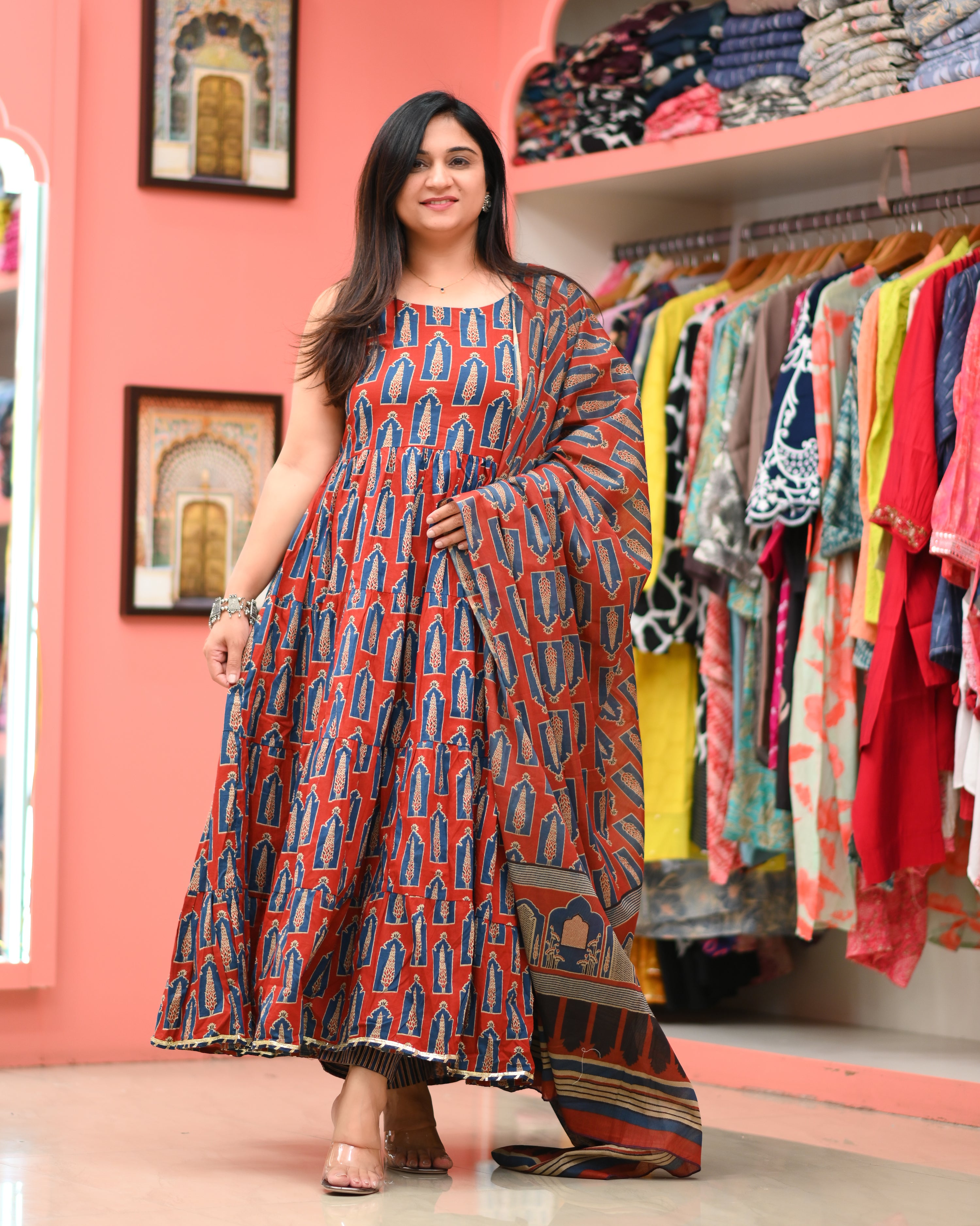 Prisha Cotton Noodles Straps Anarkali Pant Set - The Jaipur Studio