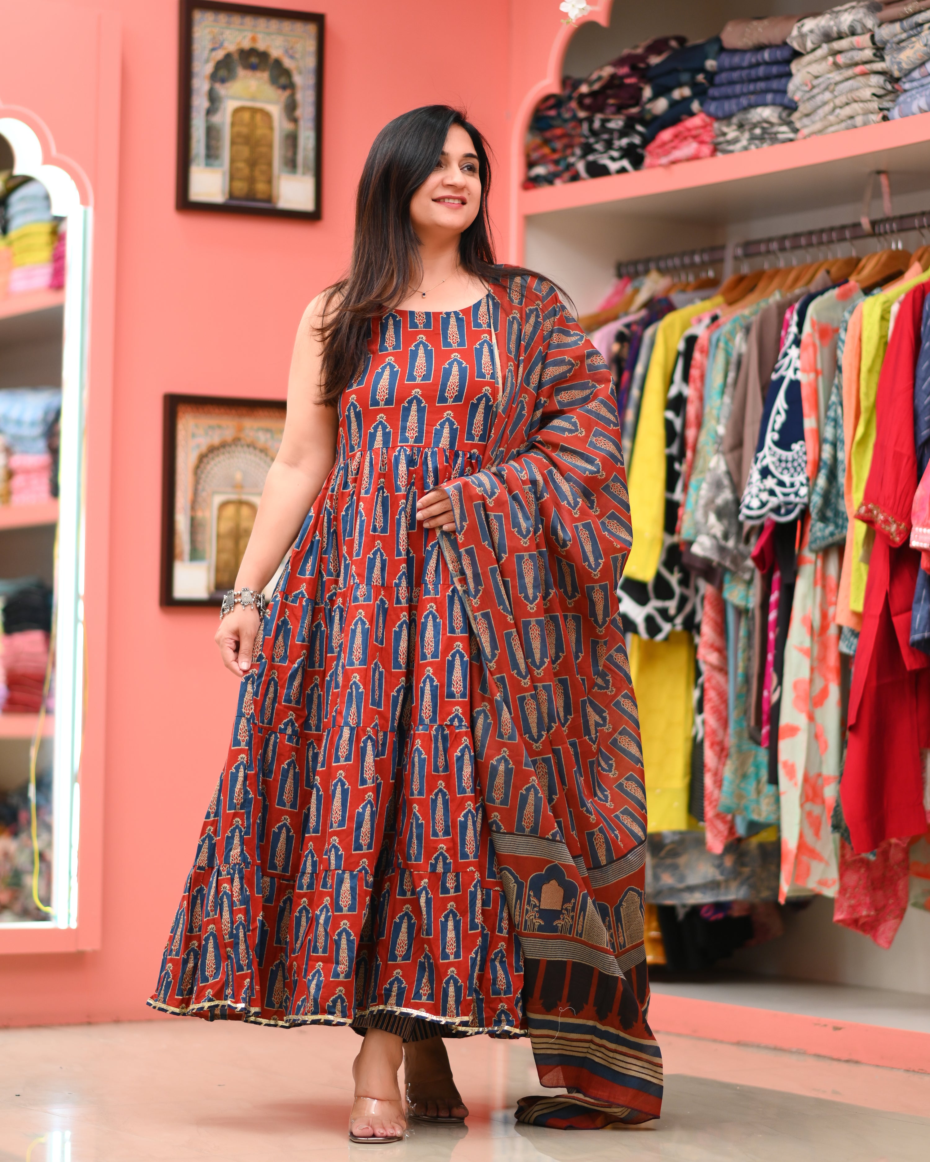Prisha Cotton Noodles Straps Anarkali Pant Set - The Jaipur Studio