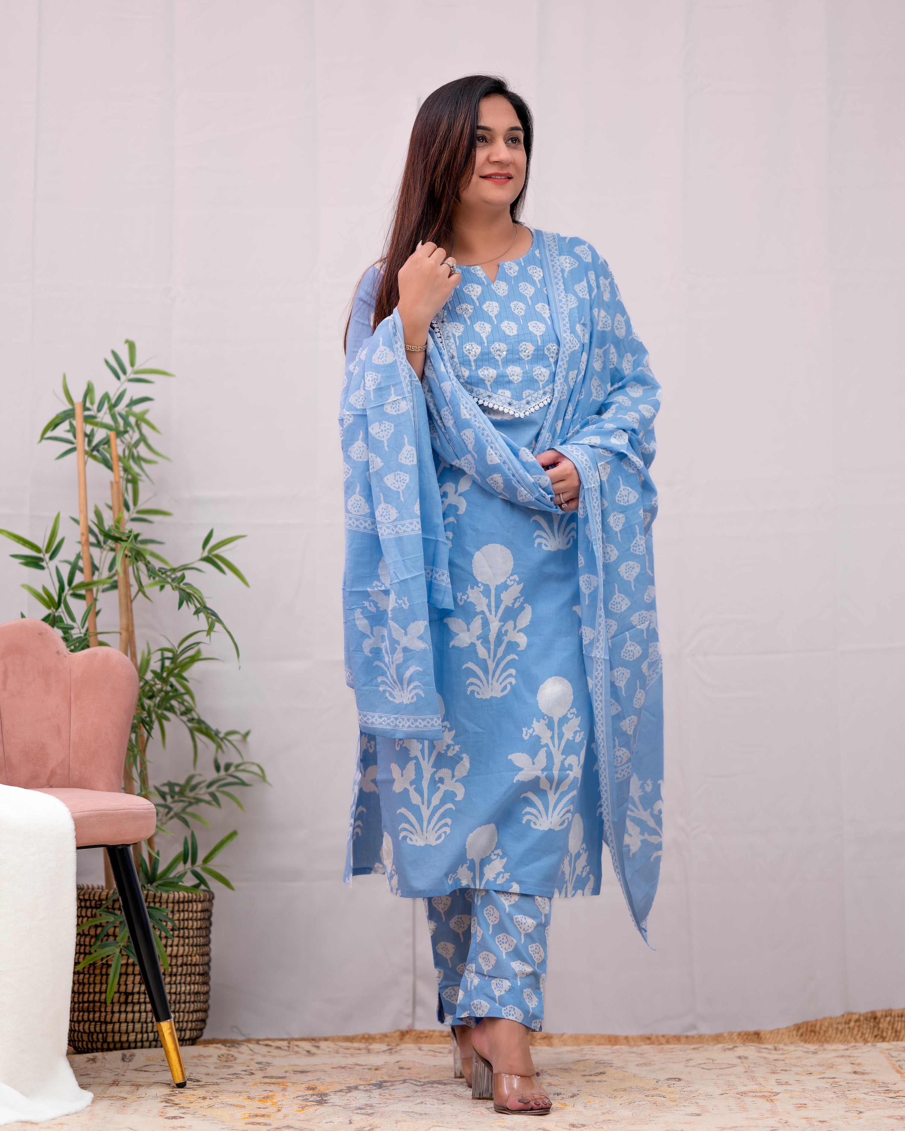 Lisha cotton handblock print Pant Set - The Jaipur Studio