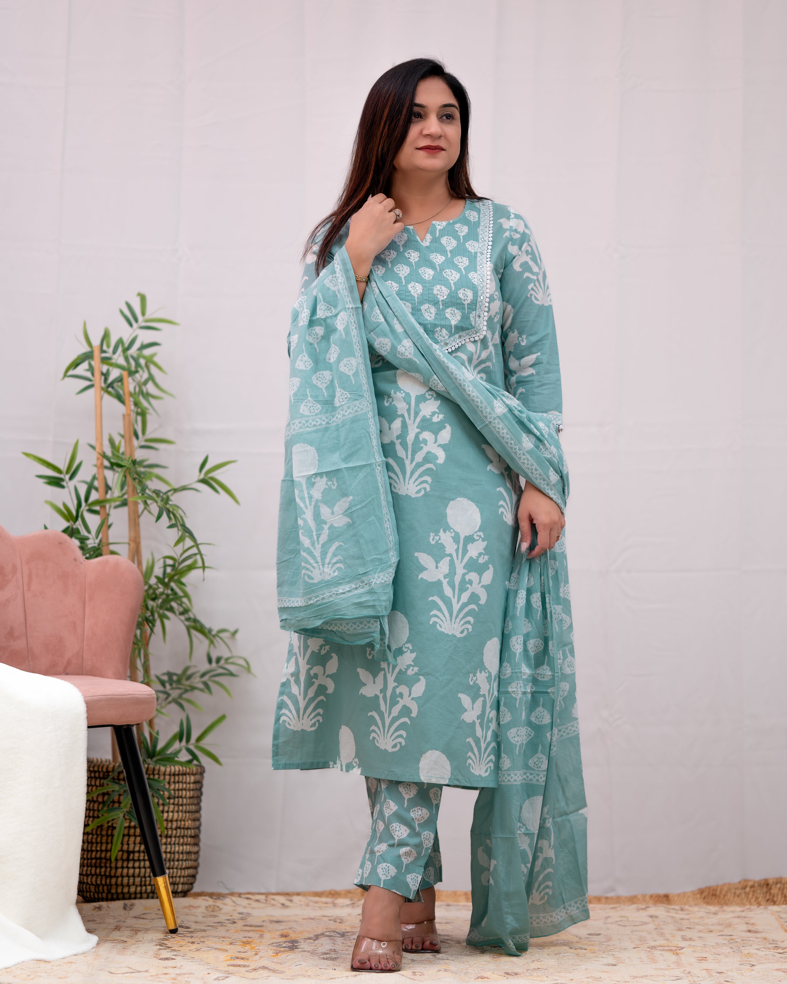 Lisha cotton handblock print Pant Set - The Jaipur Studio
