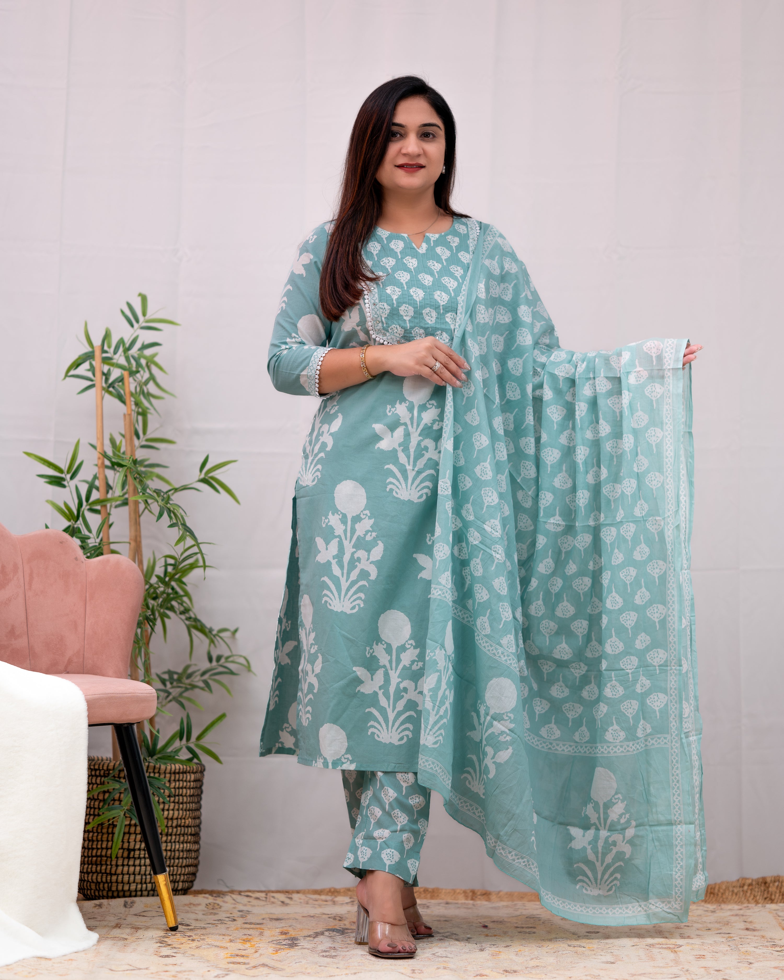 Lisha cotton handblock print Pant Set - The Jaipur Studio