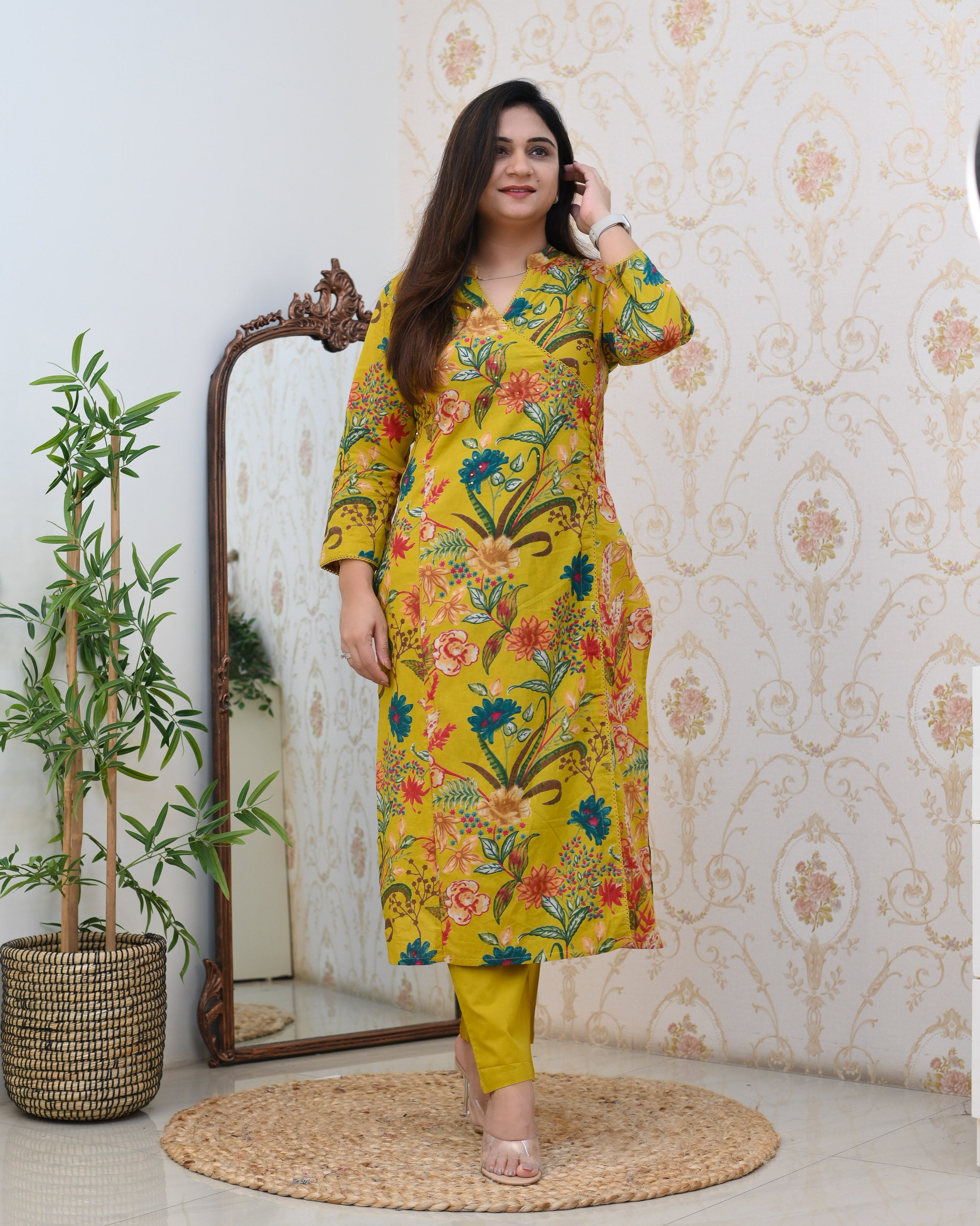 Anushka Casual Angrakha Style Cotton Pant Set - The Jaipur Studio