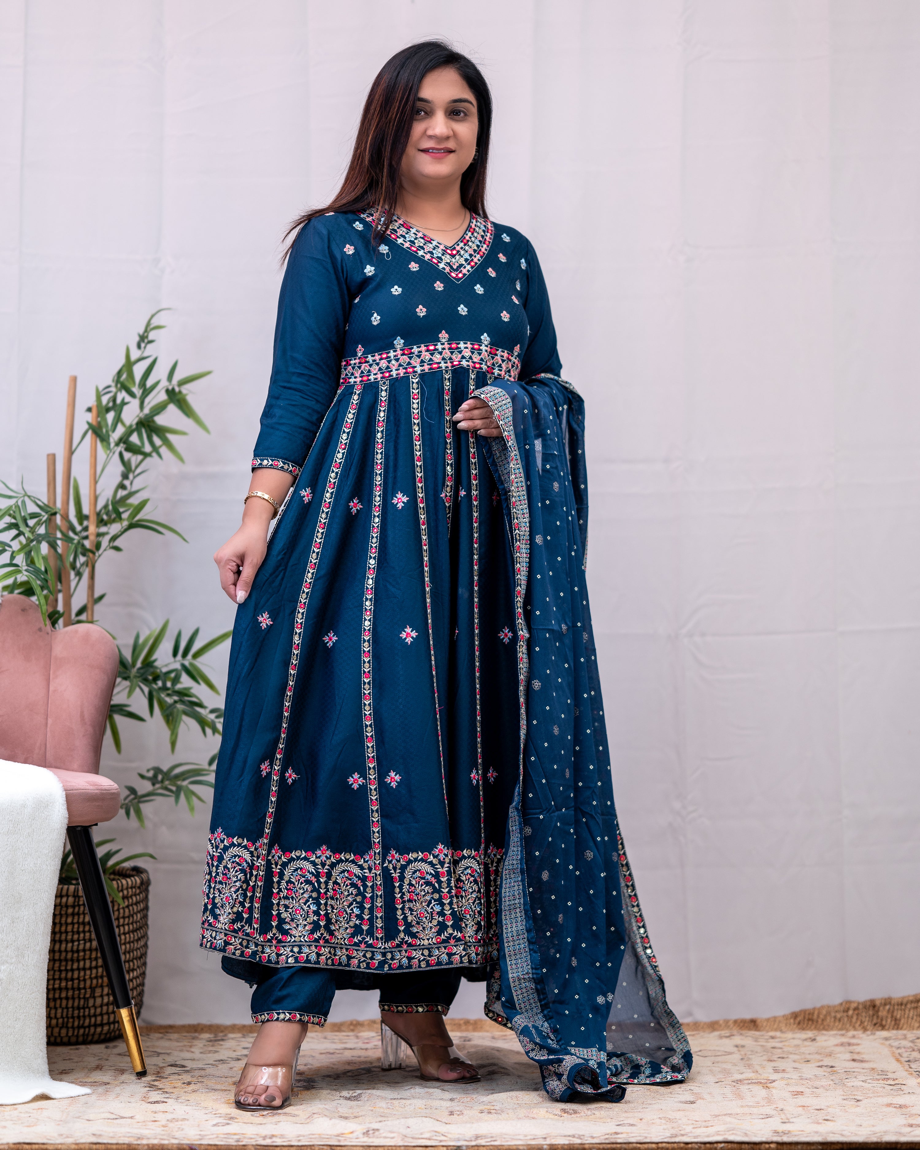 Karishma Rayon Embroidered Anarkali Set - The Jaipur Studio