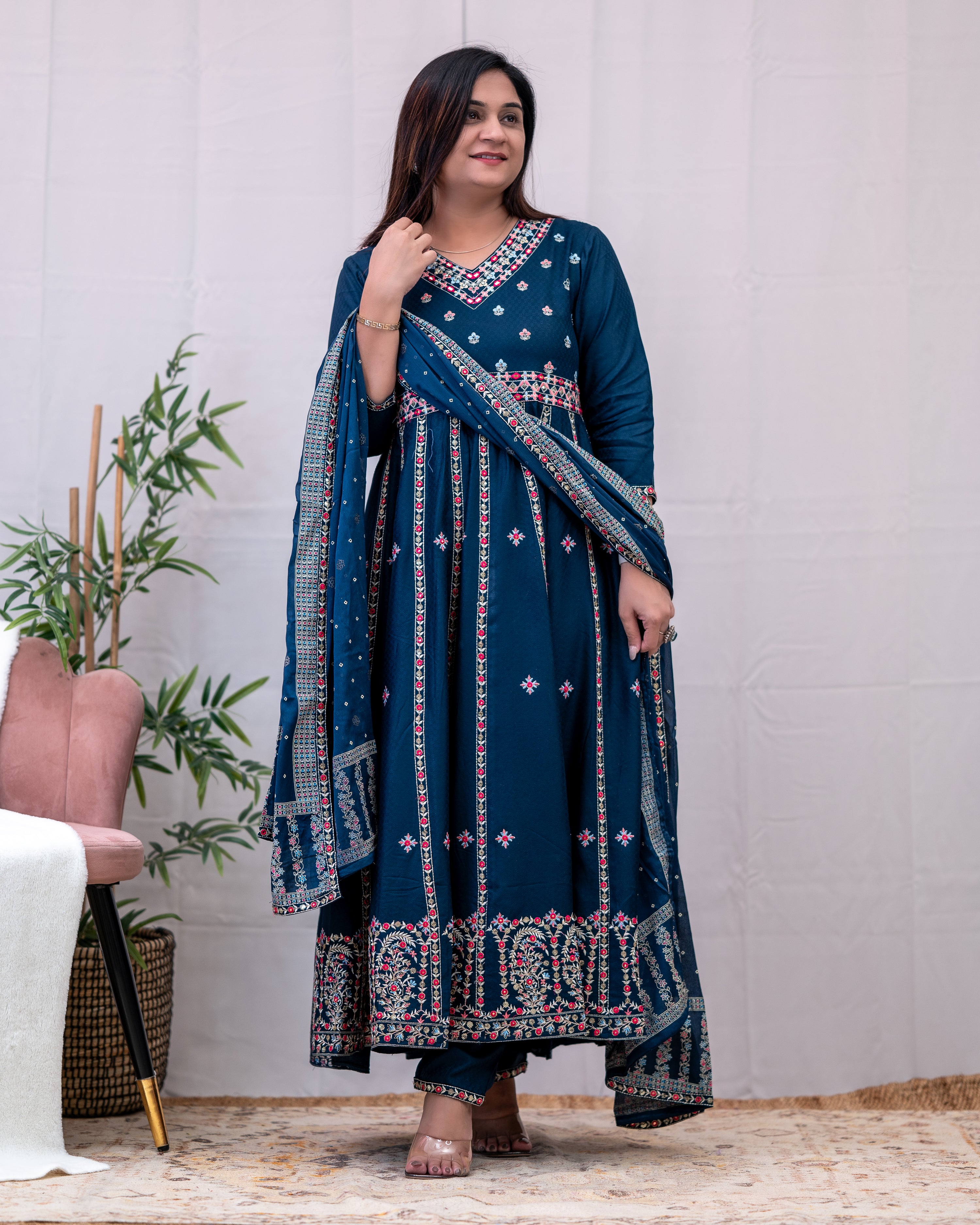 Karishma Rayon Embroidered Anarkali Set - The Jaipur Studio