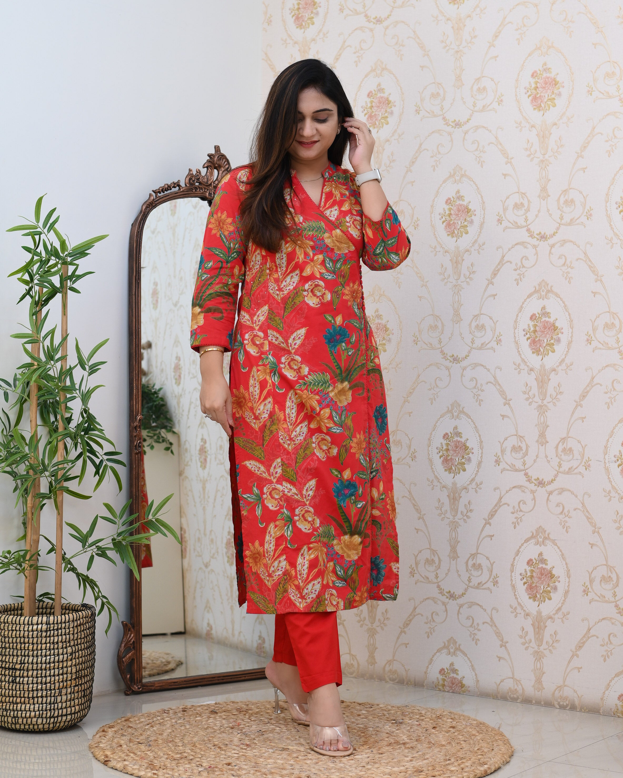 Anushka Casual Angrakha Style Cotton Pant Set - The Jaipur Studio