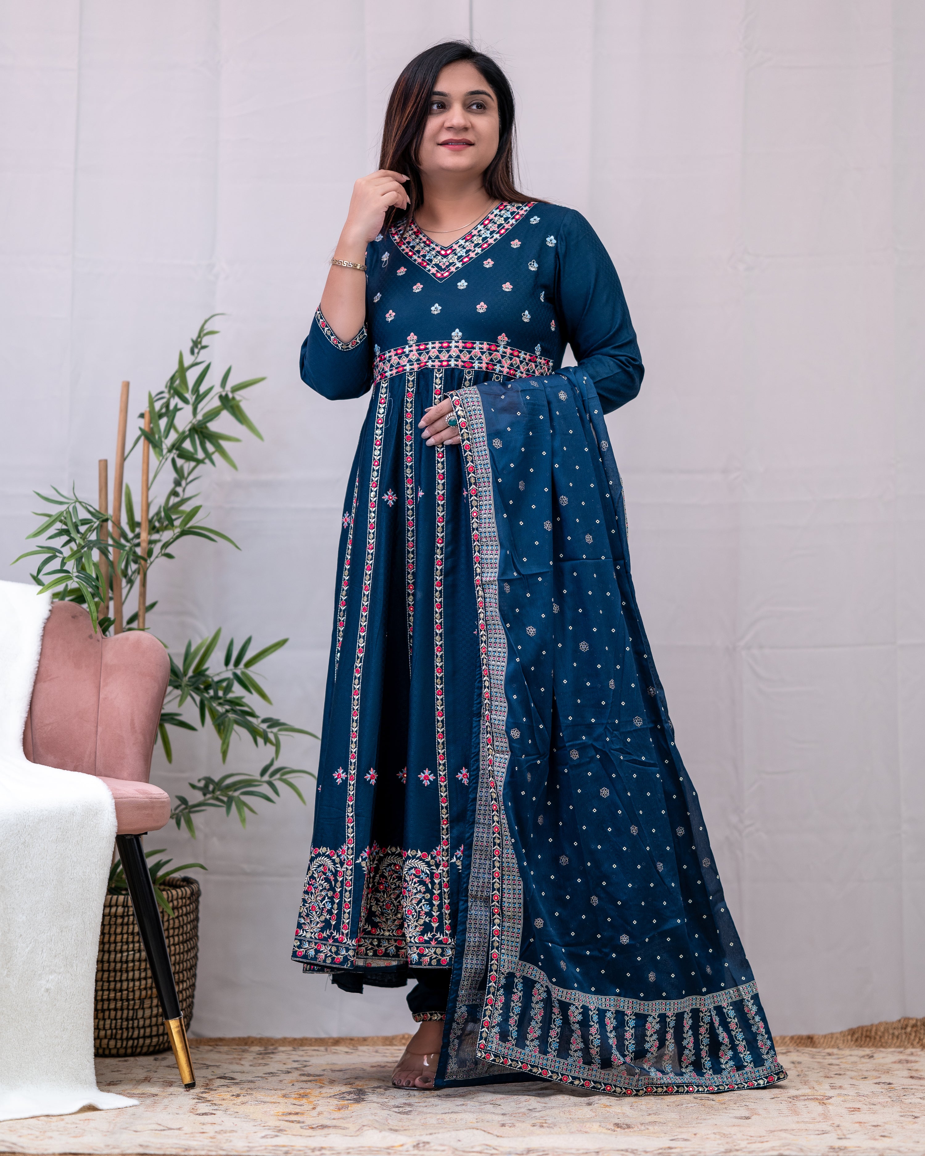 Karishma Rayon Embroidered Anarkali Set - The Jaipur Studio