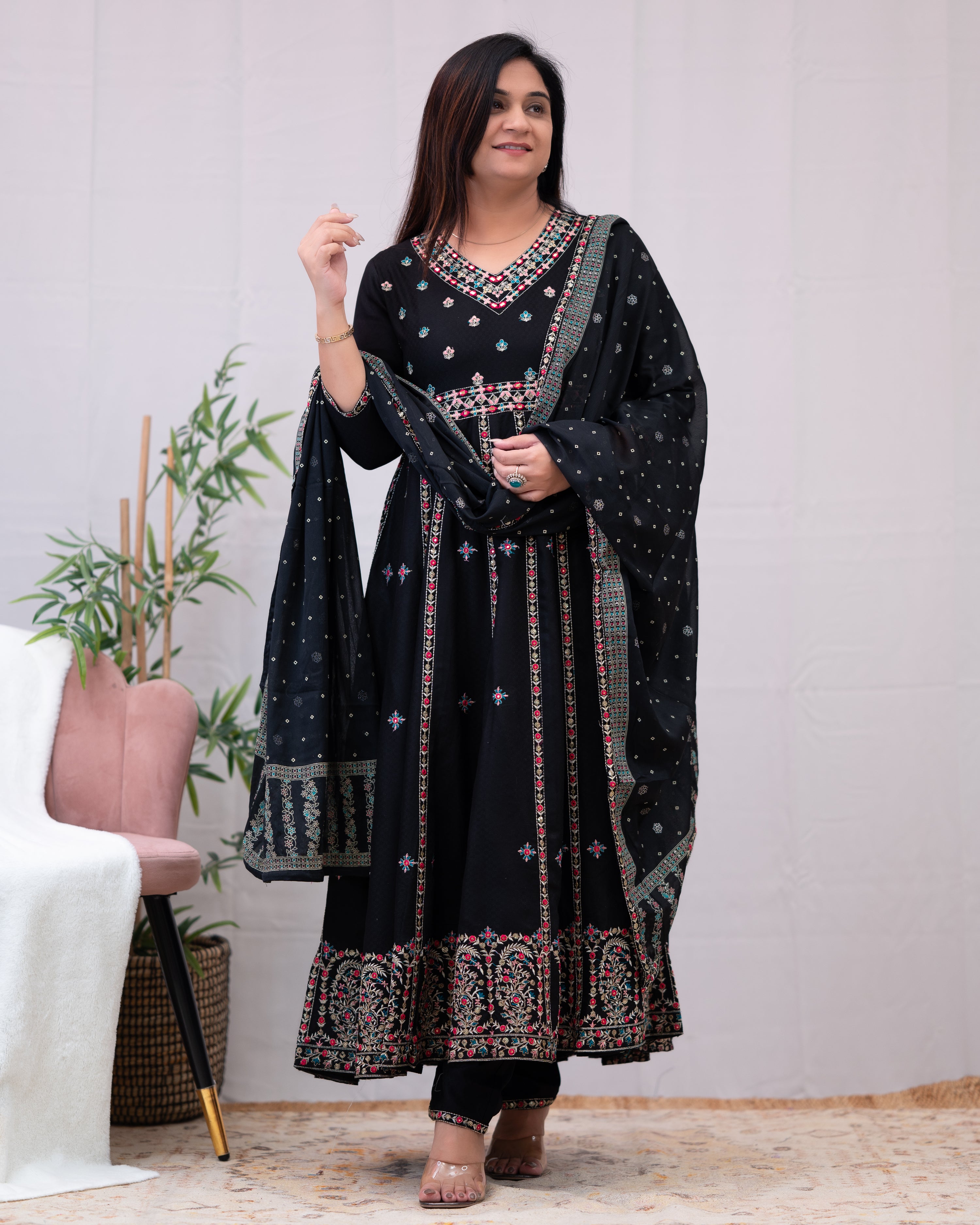 Karishma Rayon Embroidered Anarkali Set - The Jaipur Studio