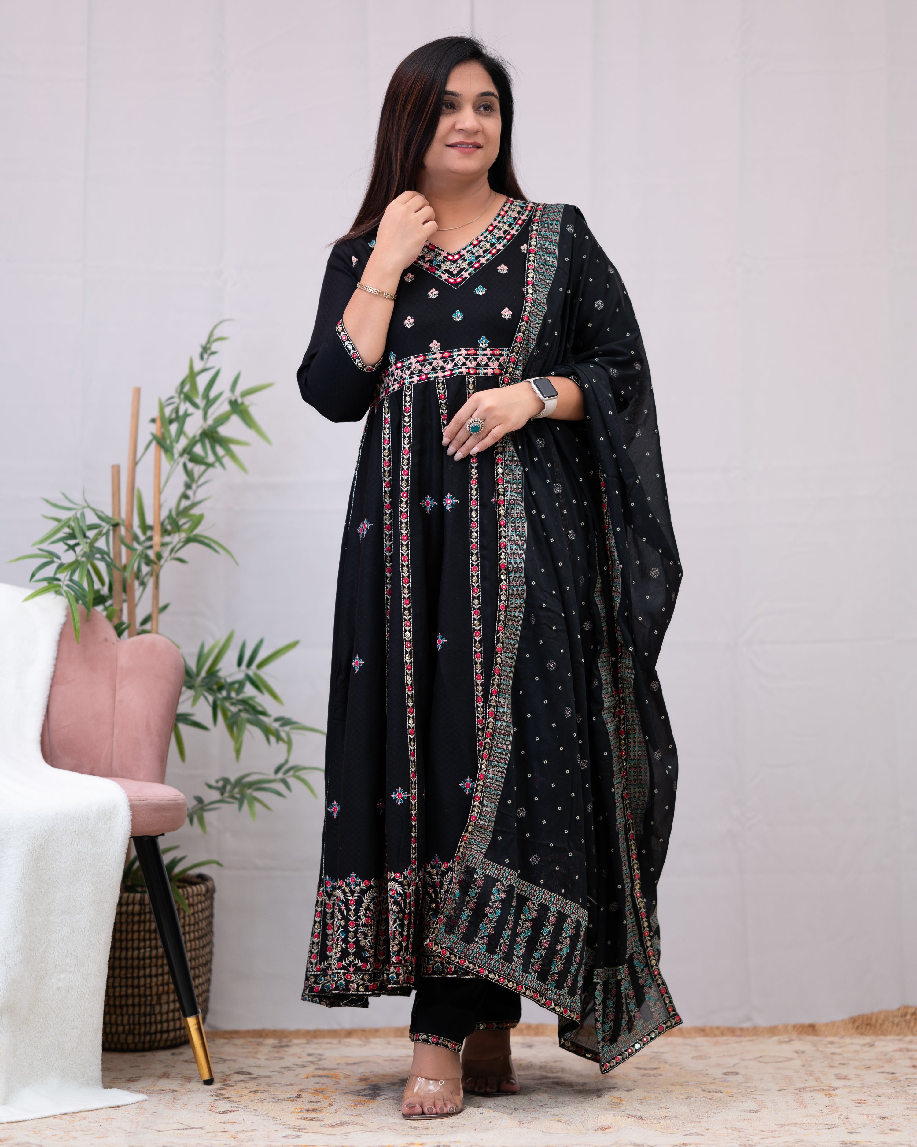 Karishma Rayon Embroidered Anarkali Set - The Jaipur Studio