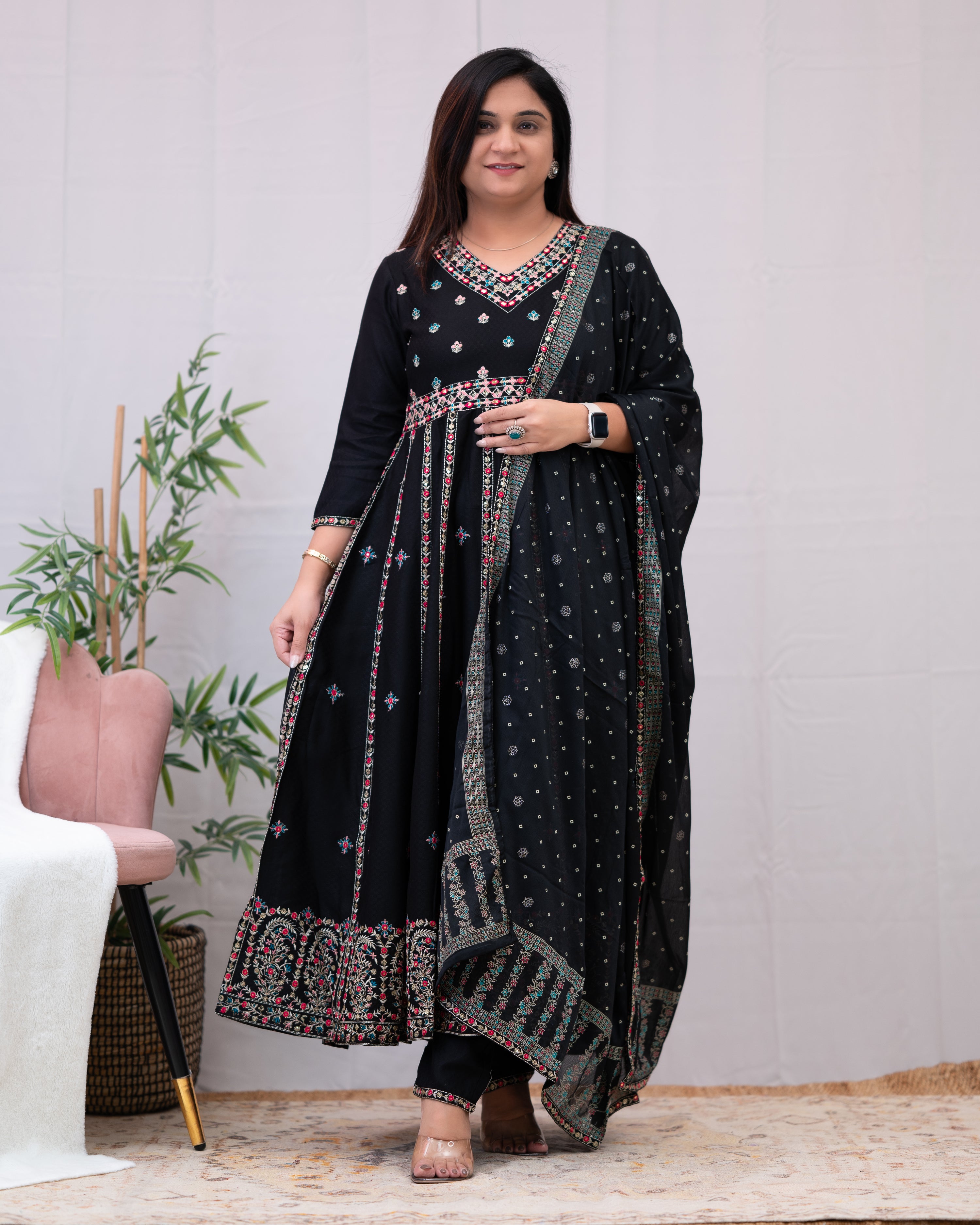 Karishma Rayon Embroidered Anarkali Set - The Jaipur Studio