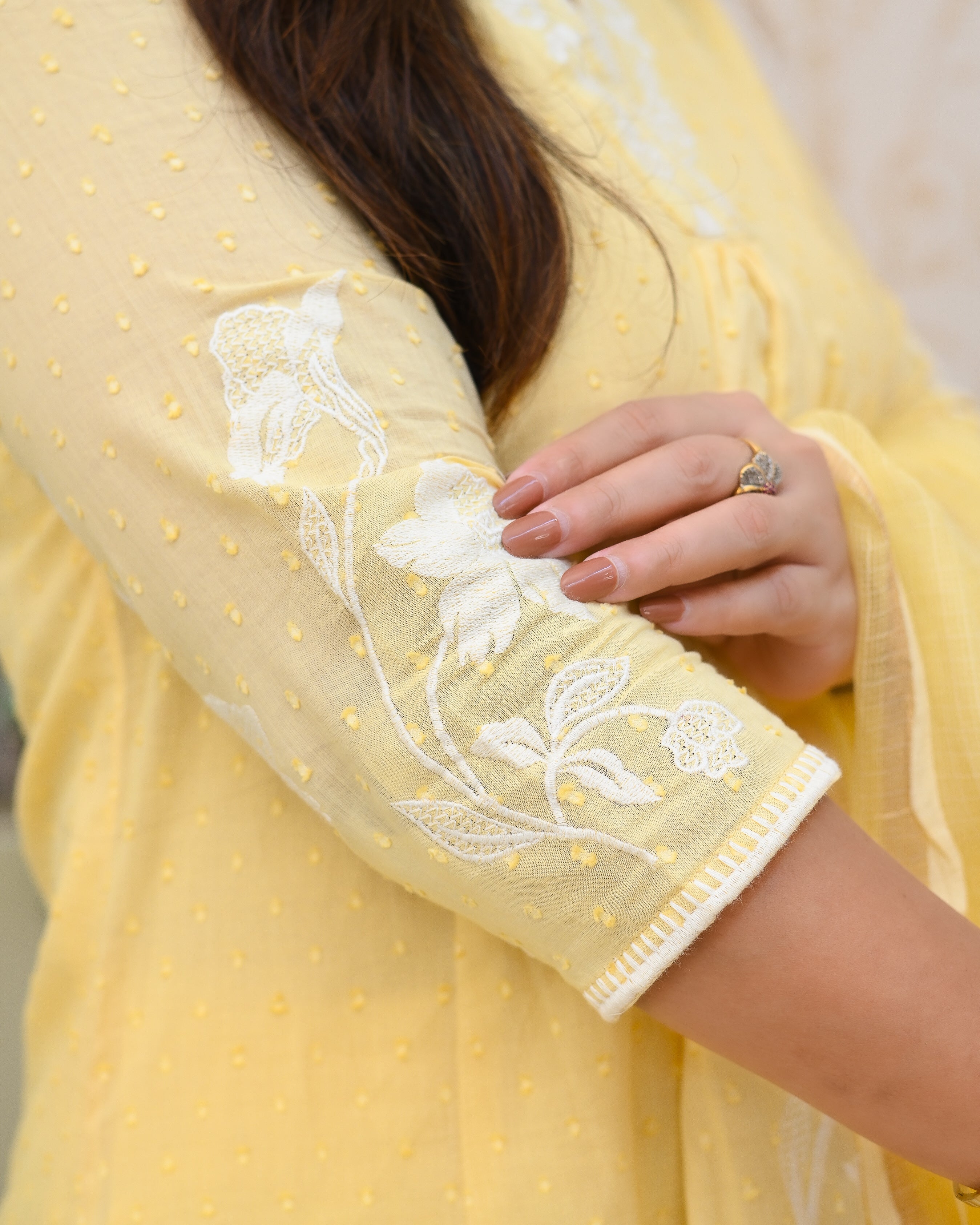 Dobby Cotton A-line Embroidered Pant Set - The Jaipur Studio