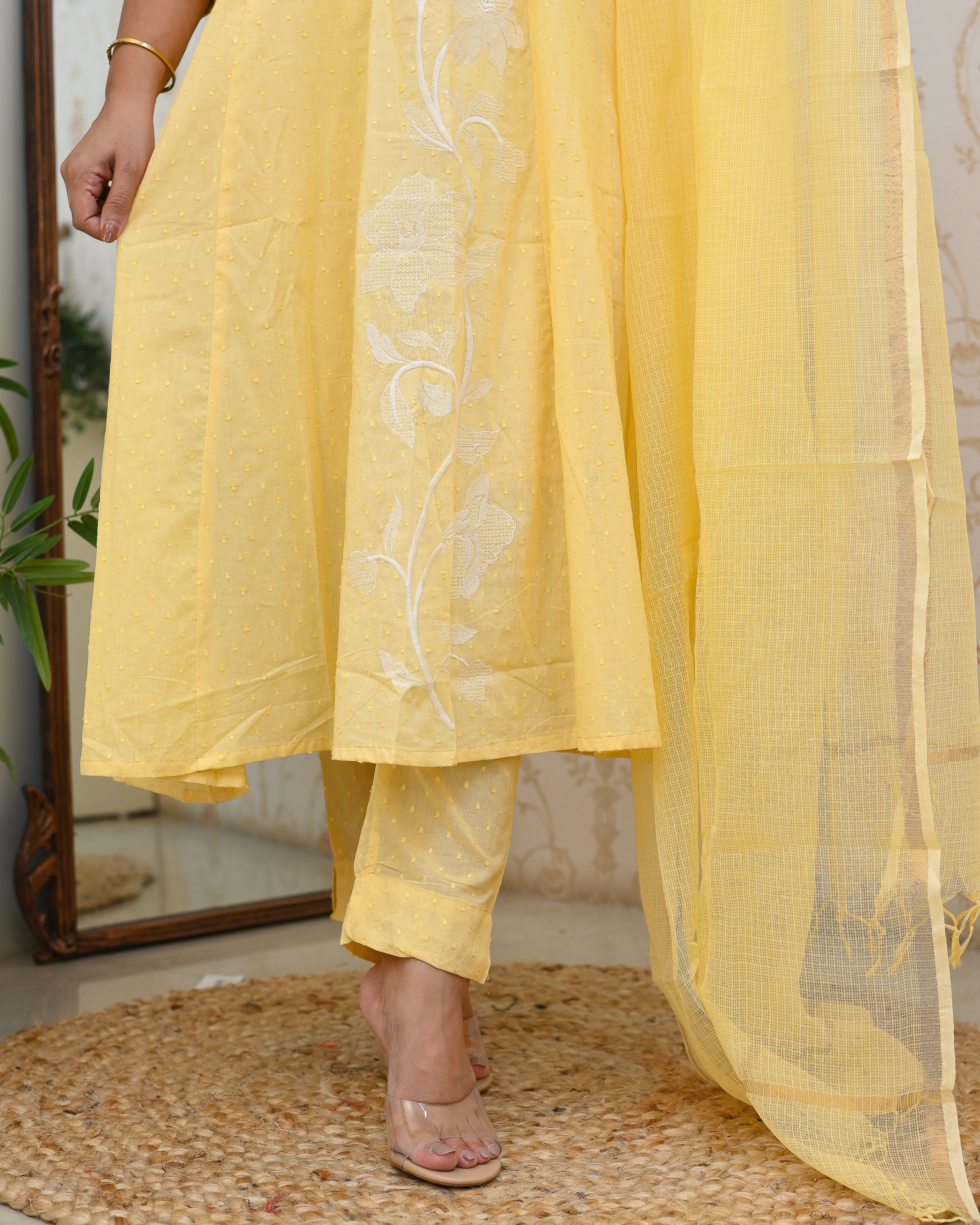 Dobby Cotton A-line Embroidered Pant Set - The Jaipur Studio