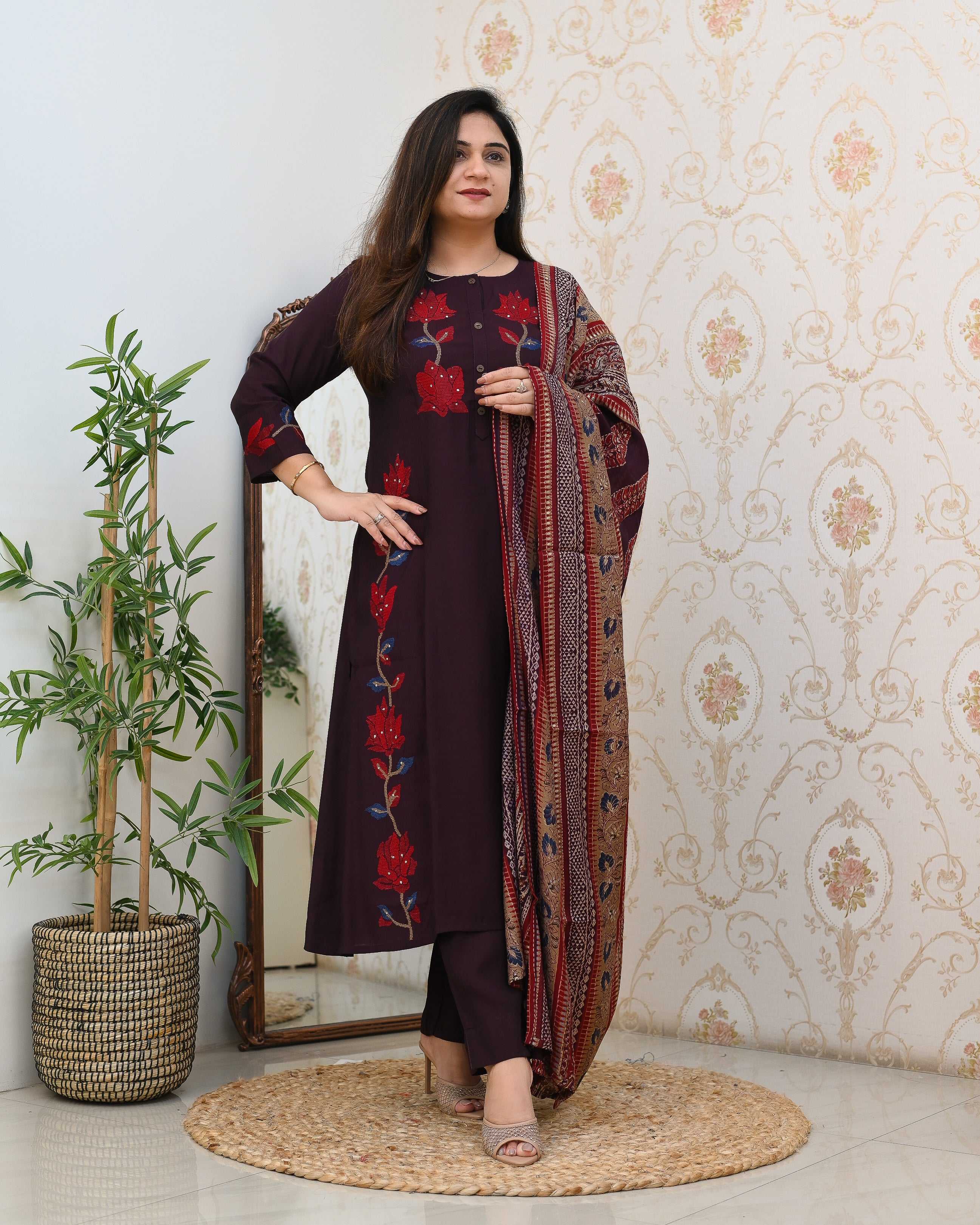 Modal Silk Embroidered Pant Set - The Jaipur Studio