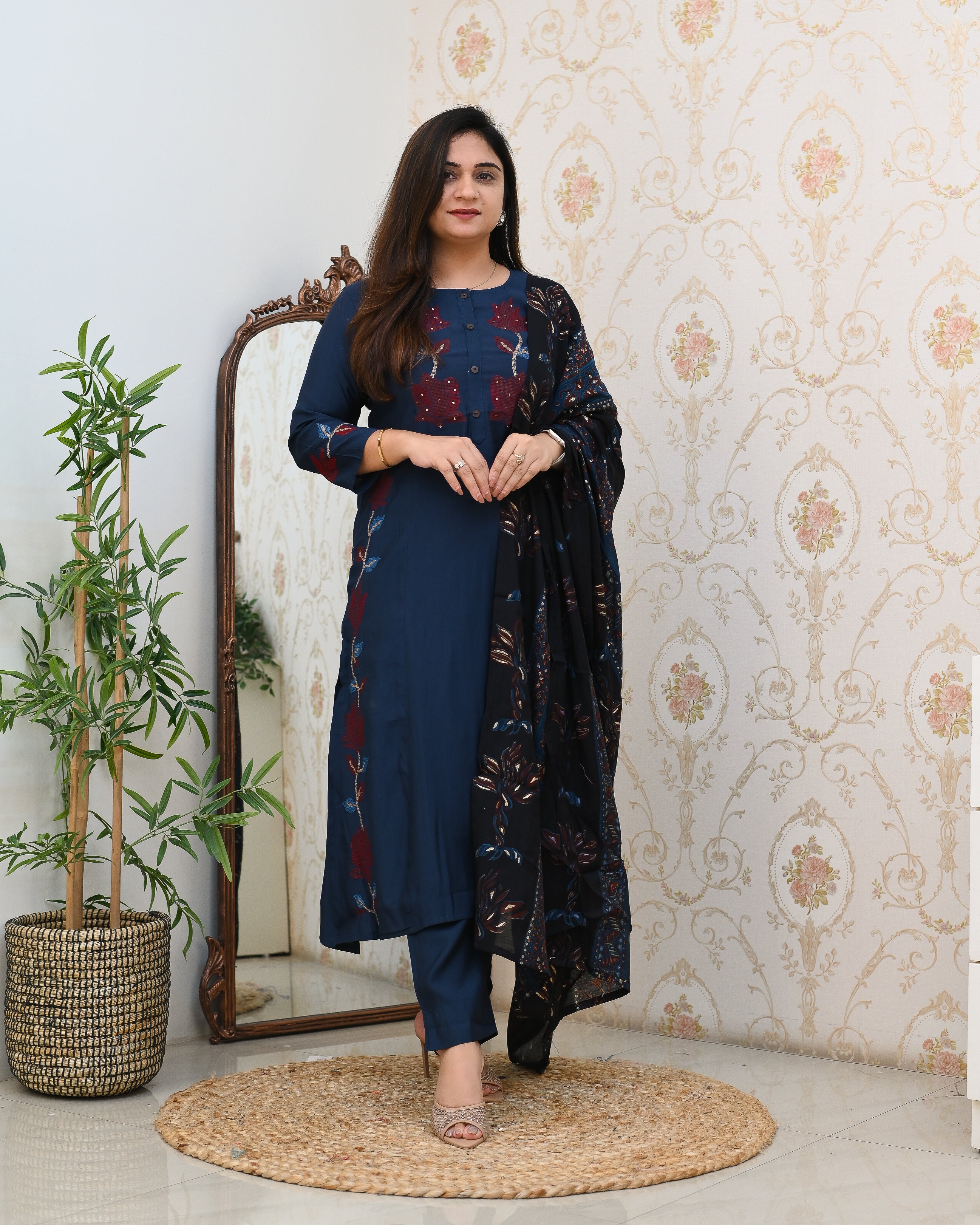 Modal Silk Embroidered Pant Set - The Jaipur Studio